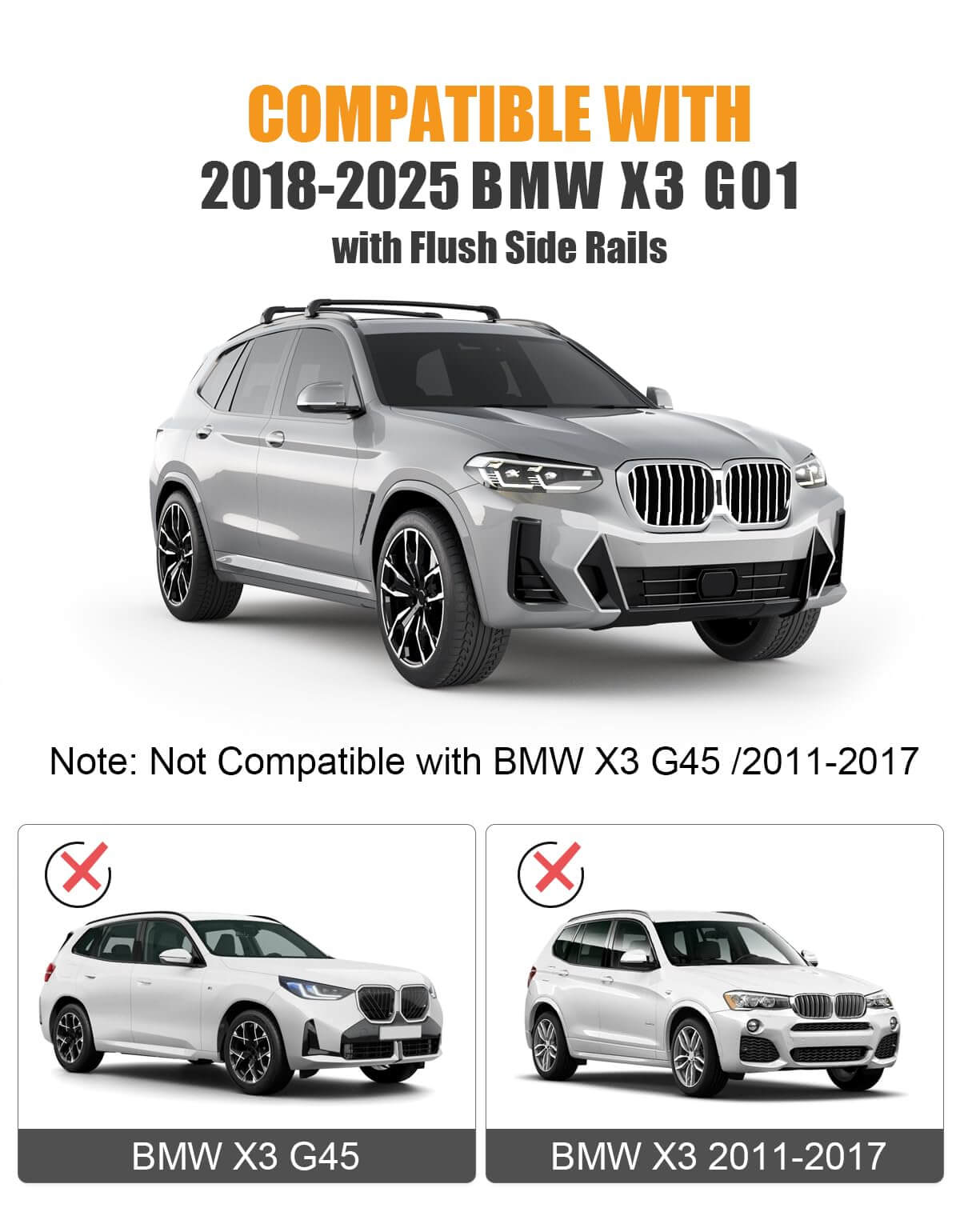 KINGGERI 330lb Lockable Roof Rack Cross Bars Compatible with BMW X3 G01 2018-2026 with Flush Side Rails
