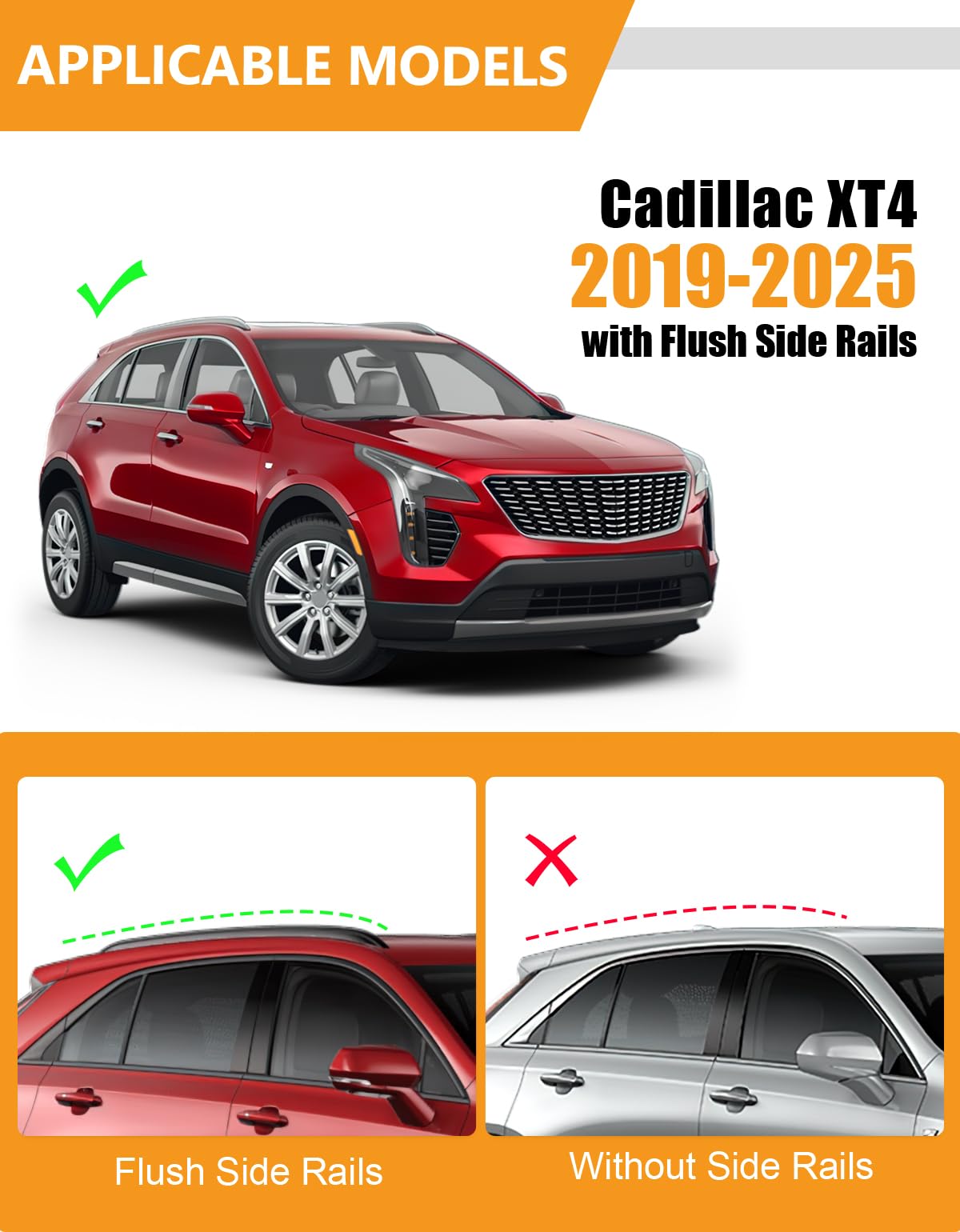 260lbs Lockable Roof Rack Cross Bars Compatible with Cadillac XT4 2019-2025 with Flush Side Rails