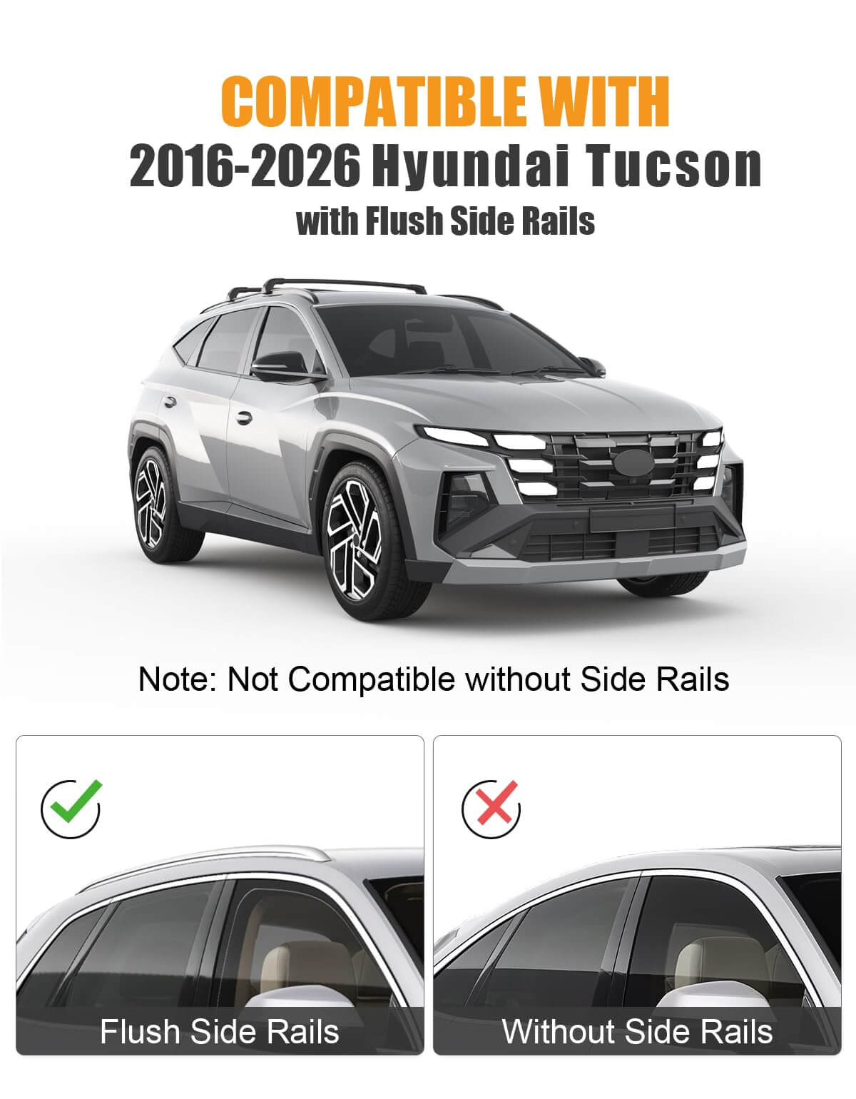 330lb Lockable Roof Rack Cross Bars Compatible with Hyundai Tucson 2016-2026 SEL/N Line/Limited with Flush Side Rails