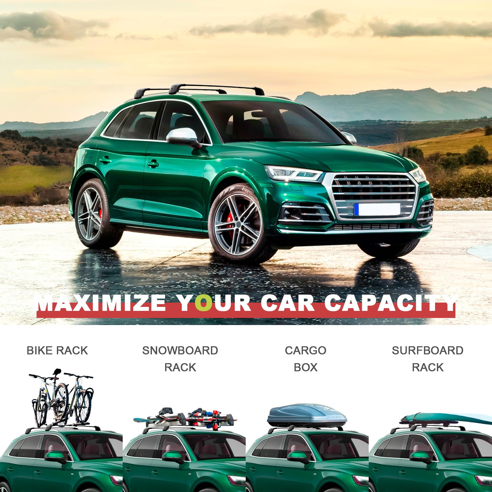 KINGGERI Heavy Duty 260lbs Roof Rack Cross Bars Fit for Audi Q5 2018-2025,Anti-Theft Lockable Aluminum