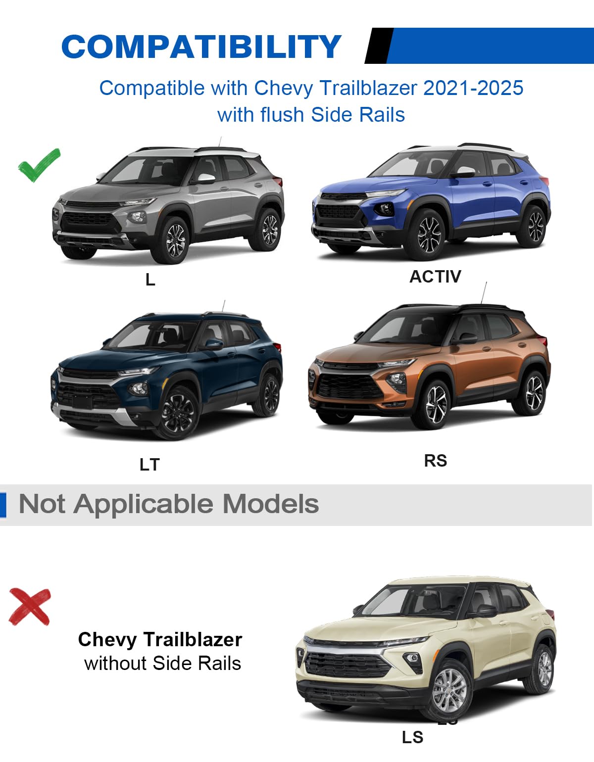 Lockable Roof Rack Cross Bars 260lbs Compatible with Chevy Chevrolet Trailblazer 2021-2025 L LT ACTIV RX