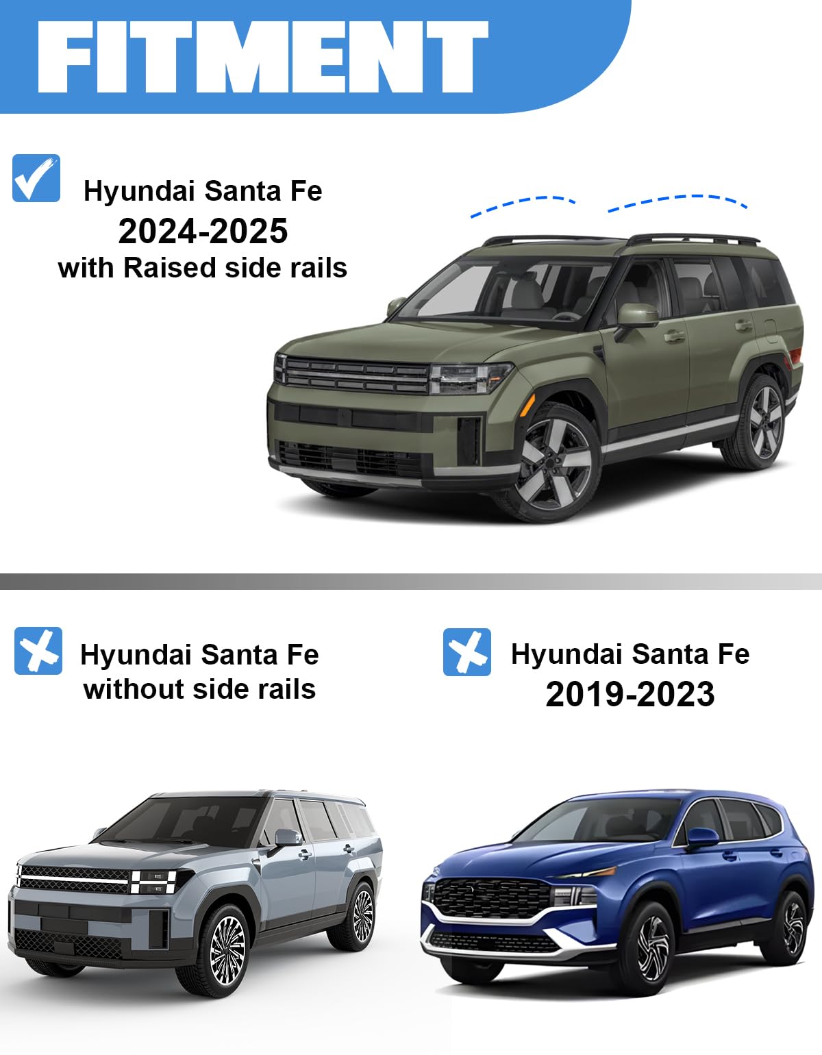 Heavy Duty 260lb Lockable Roof Rack Cross Bars Compatible with Hyundai Santa Fe 2024 2025