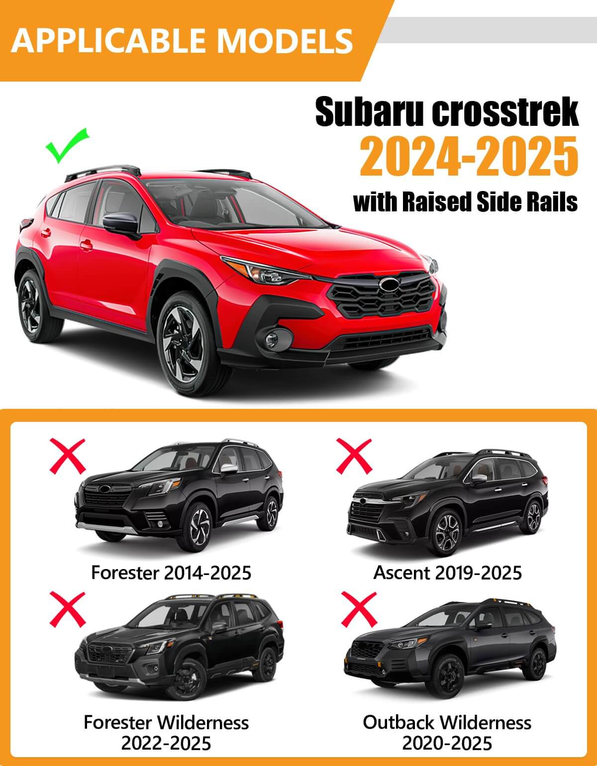 KINGGER 220lbs Lockable Roof Rack Cross Bars Compatible with Subaru crosstrek 2024 2025 (Not for Wilderness) with Raised Side Rails