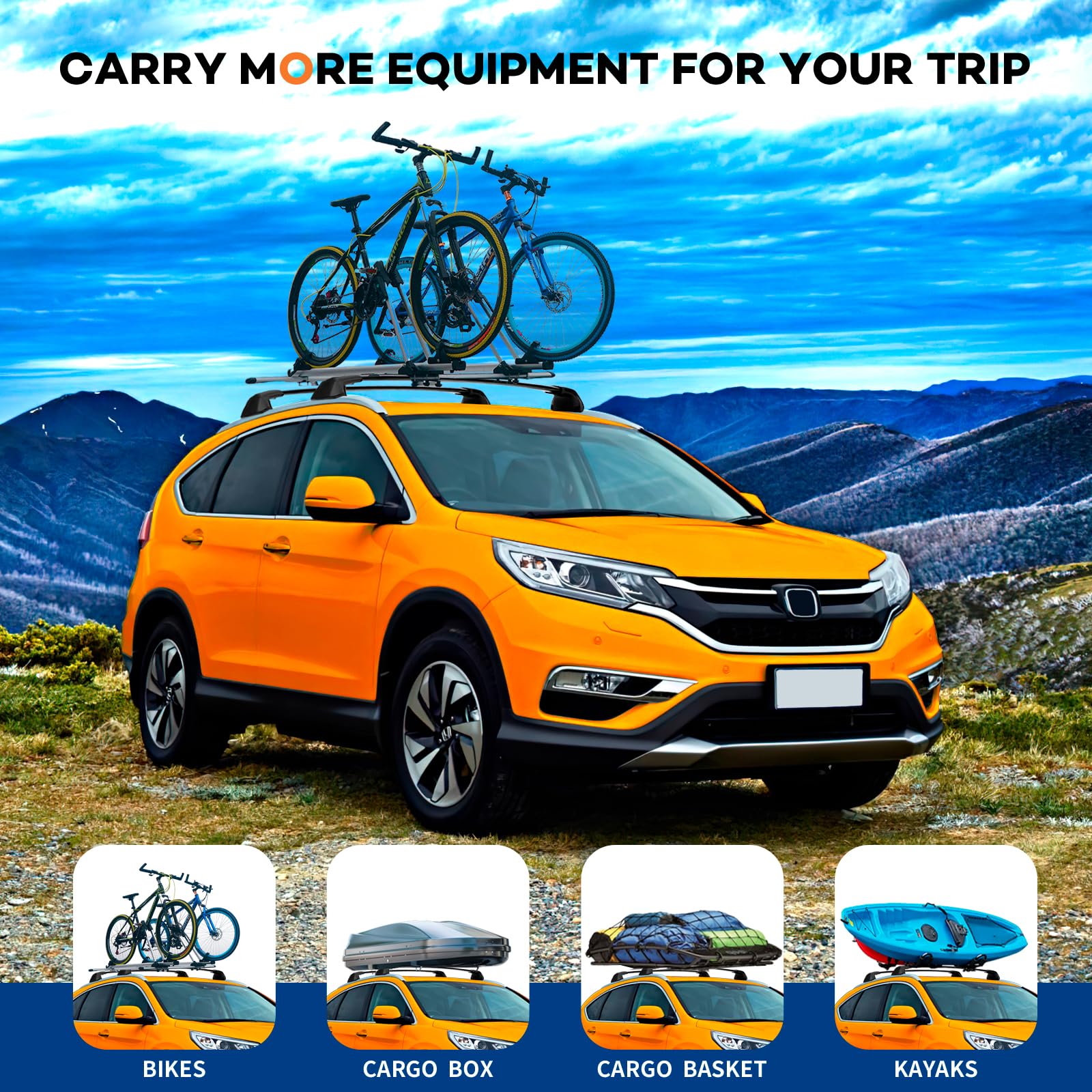 KINGGERI Roof Rack Cross Bars Fit for Honda CRV CR-V 2012-2016 with Side Rails, Heavy Duty Aluminum clampers and Bars Cargobar