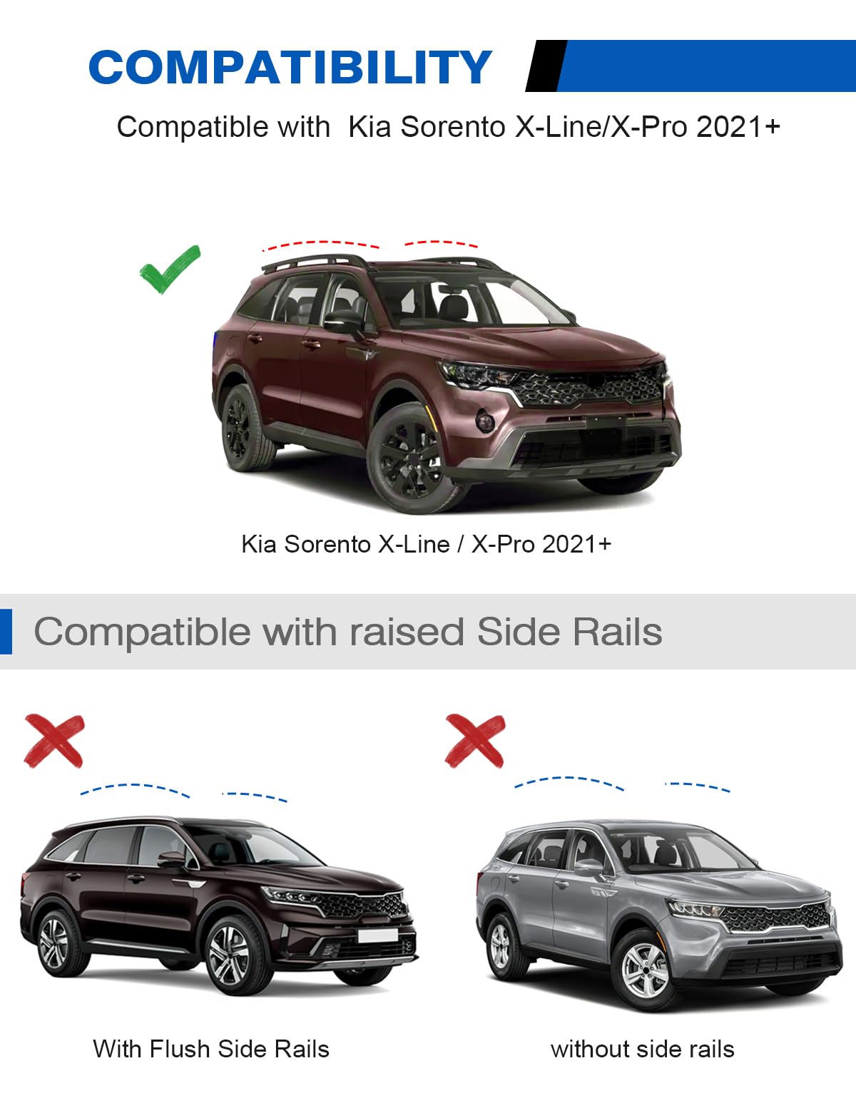 300lbs Lockable Roof Rack Cross Bars Compatible with Kia Sorento X-Line & X-Pro 2021-2026 (with Raised Rails,Not Flushed Rails), Crossbars Rooftop Cargo Carrier Luggage