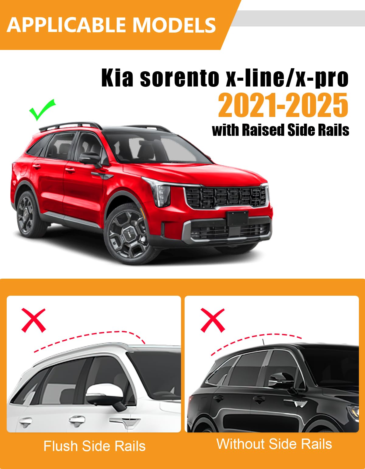 220lbs Lockable Roof Rack Cross Bars Compatible with Kia Sorento X-Line & X-Pro 2021-2025 with Raised Side Rails