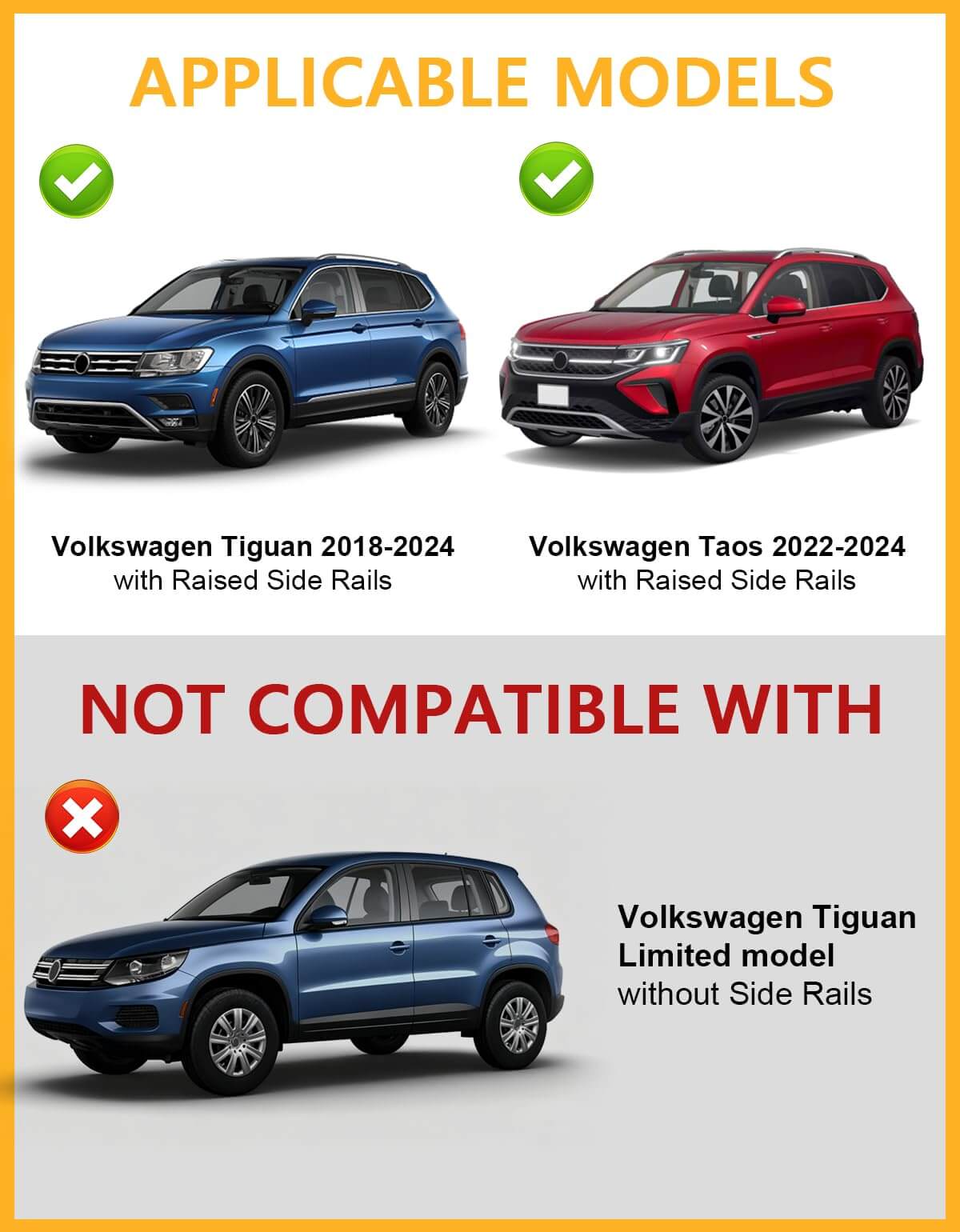 260lbs Lockbale Roof Rack Cross Bars Fit for Volkswagen VW Tiguan 2018-2024 (Not for Limited) & Taos 2022-2024