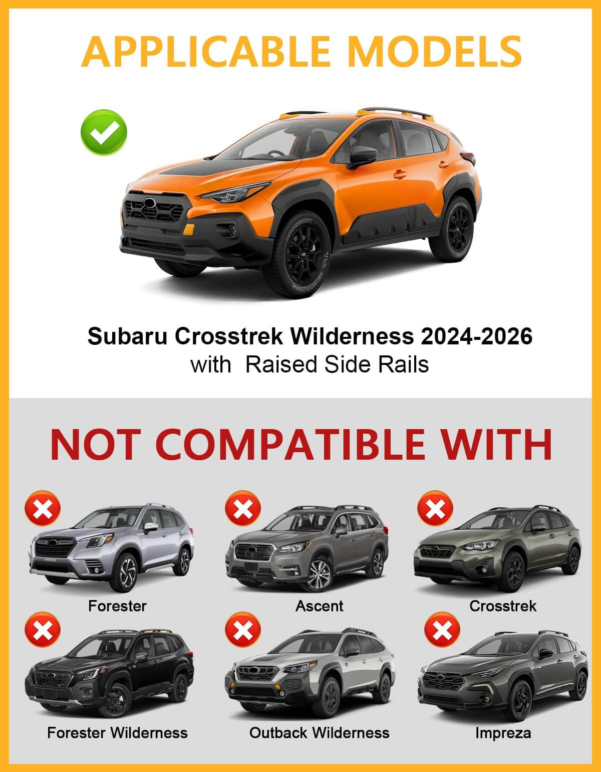 Roof Rack Cross Bars 260lbs Compatible with Subaru Crosstrek Wilderness 2024 2025 with Raised Side Rails