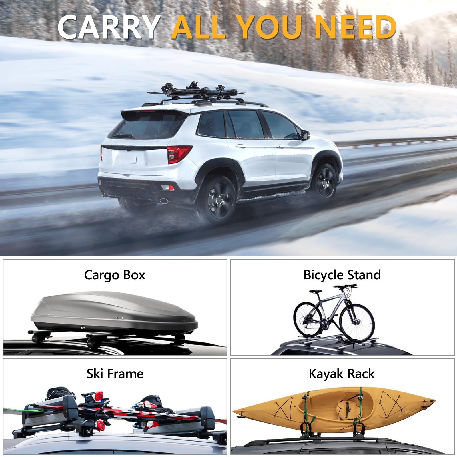 KINGGERI 220lbs Lockable Roof Rack Cross Bars Compatible with Honda Passport 2019-2025 with Raised Rails