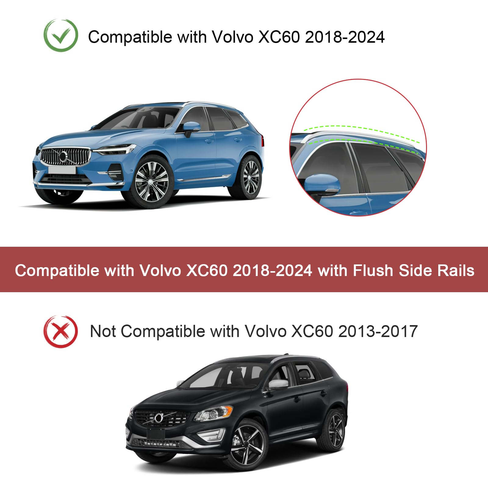 220lbs Lockable Roof Rack Cross Bars Compatible with Volvo XC60 XC-60 2018-2025