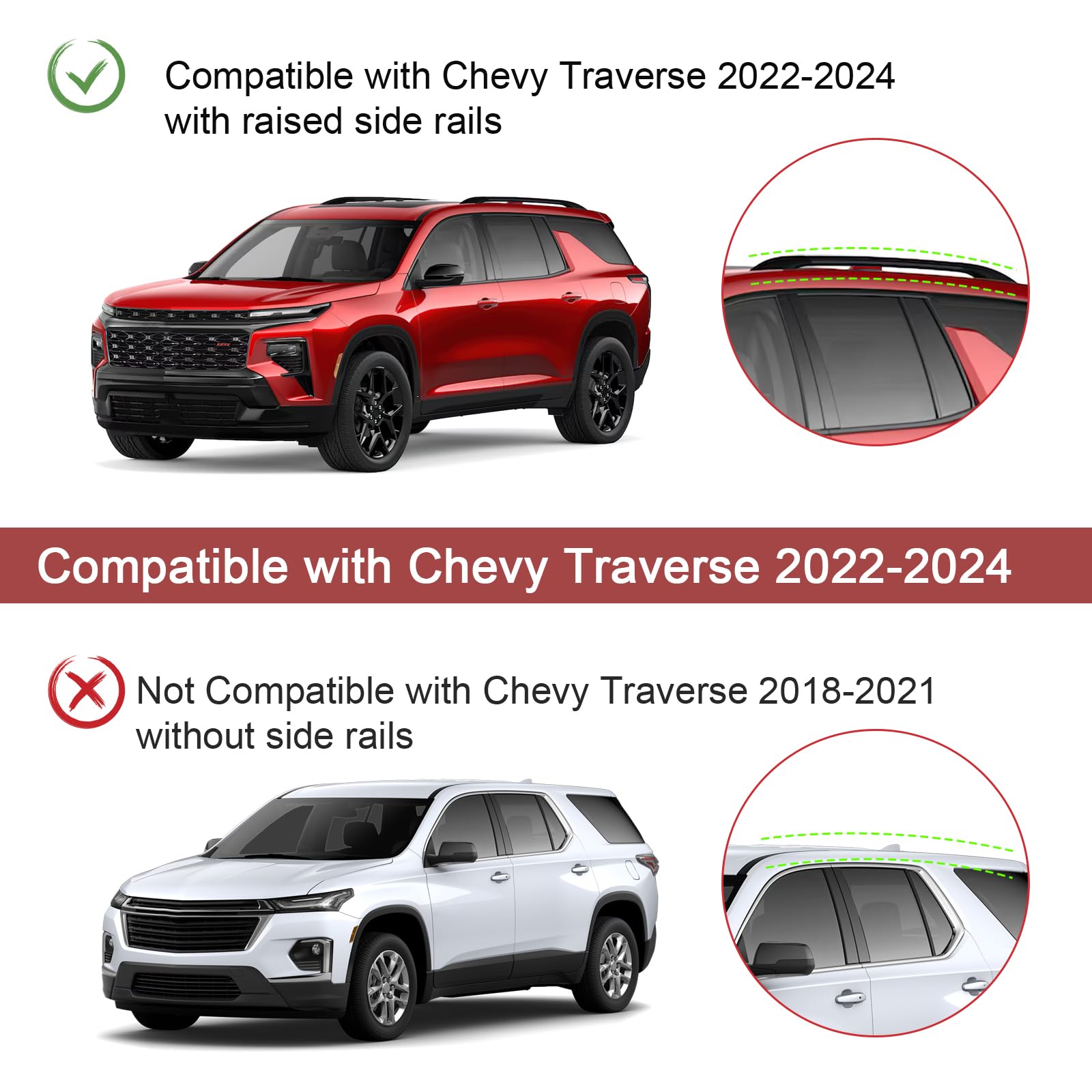 KINGGERI 220Lbs Roof Rack Cross Bars Compatible with 2022-2025 Chevrolet Chevy Traverse (with Raised Side Rails)