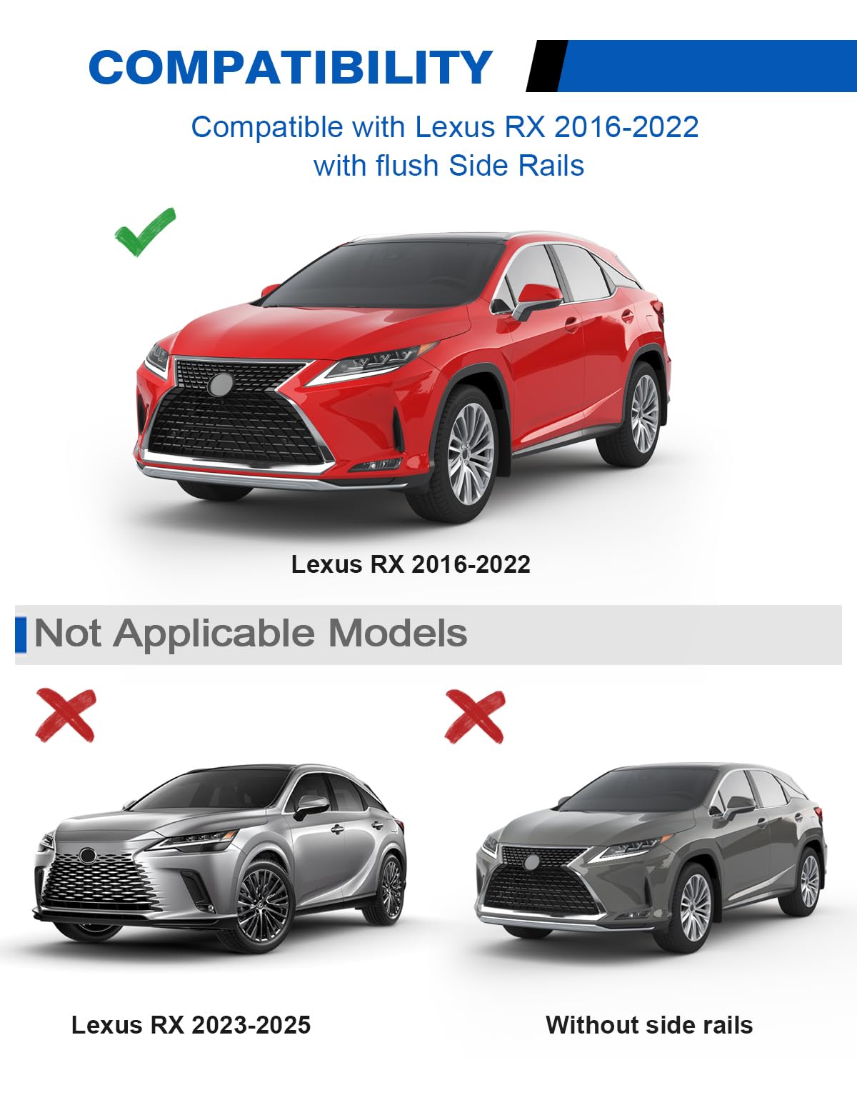 Lockable Roof Rack Cross Bars 220lbs Compatible with Lexus RX 2016-2022 RX350 RX350L RX450h RX450hL(with Flush Side Rails)