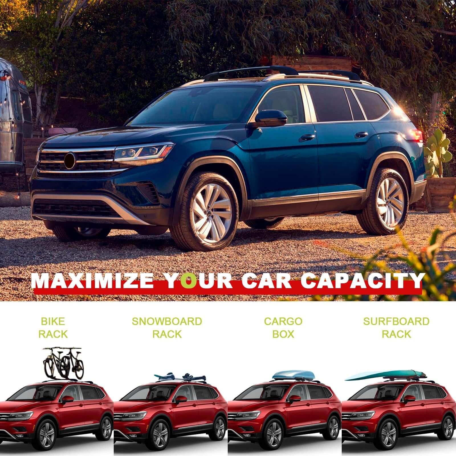 KINGGERI Roof Rack Cross Bars Fit for Volkswagen Atlas 2017-2025, Aluminum Roof Rails Crossbars