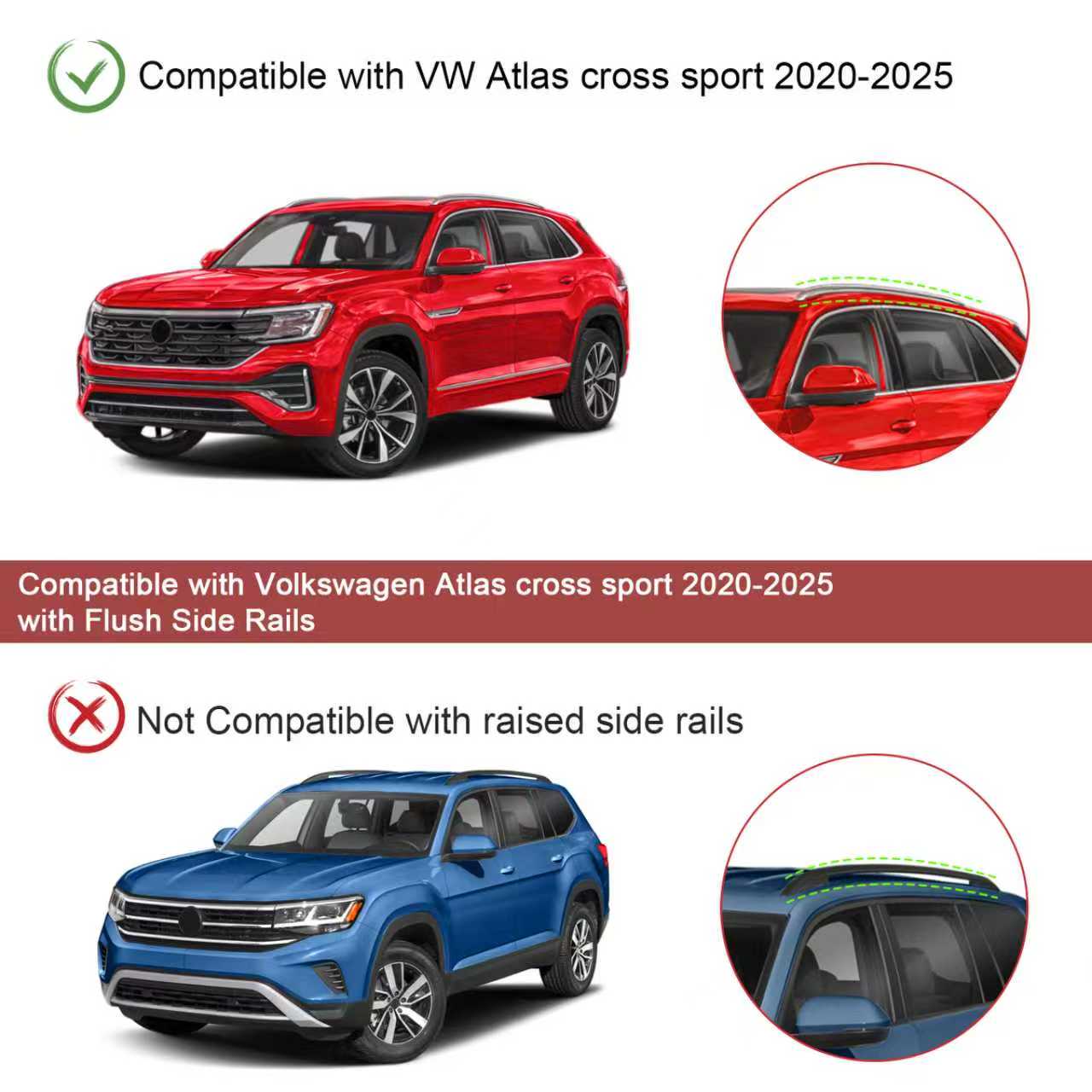 KINGGERI Lockable 260Lbs Roof Rack Cross Bars Compatible with Volkswagen VW Atlas Cross Sport 2020-2025 (with Flush Side Rails)