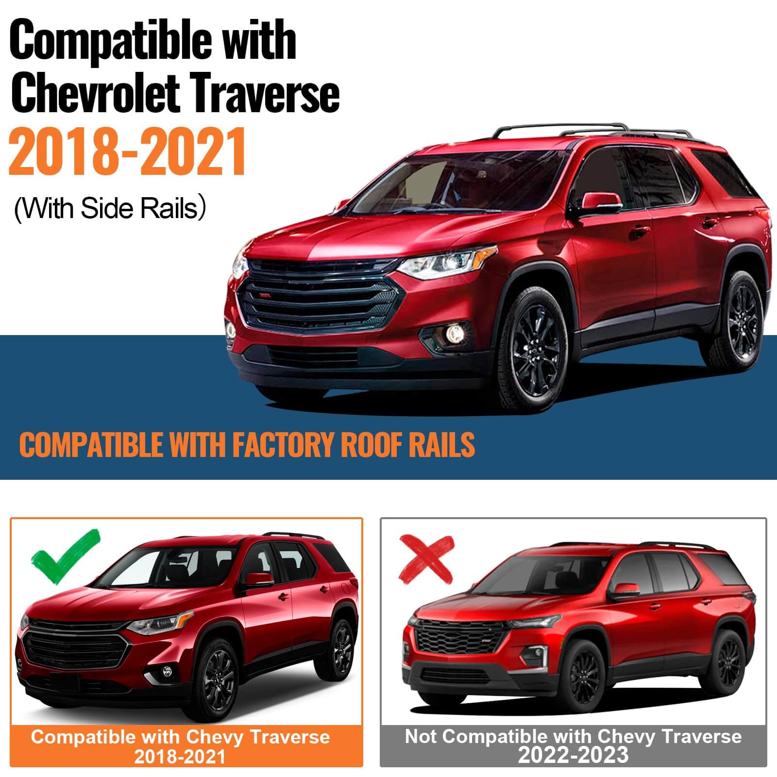 KINGGERI Roof Rack Cross Bars 220lb Compatible with Chevy Chevrolet Traverse 2018-2021