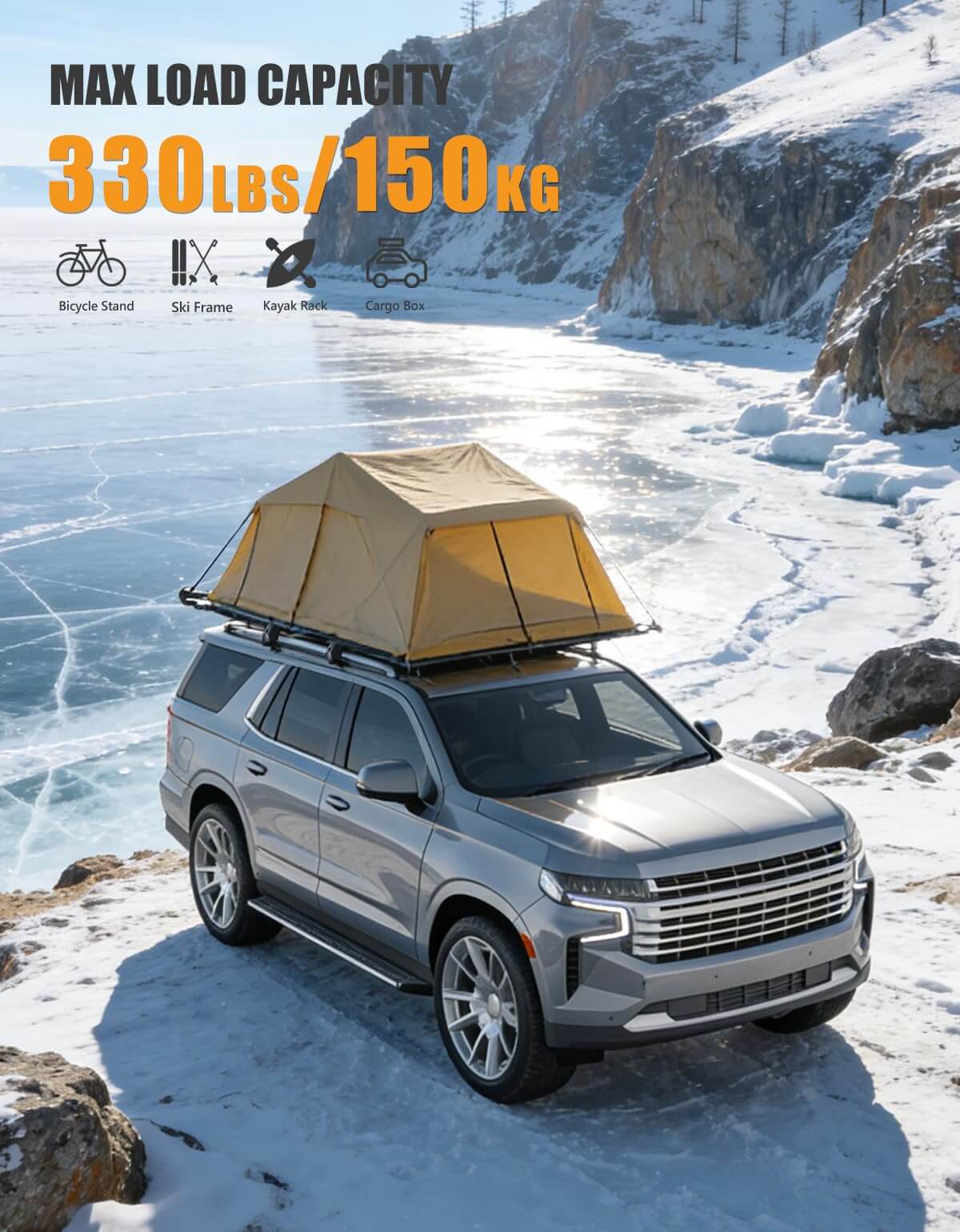 KINGGERI 330lb Lockable Roof Rack Cross Bars Compatible with 2021-2026 Chevy Tahoe & Suburban, GMC Yukon XL, Cadillac Escalade ESV with Flush Side Rails,