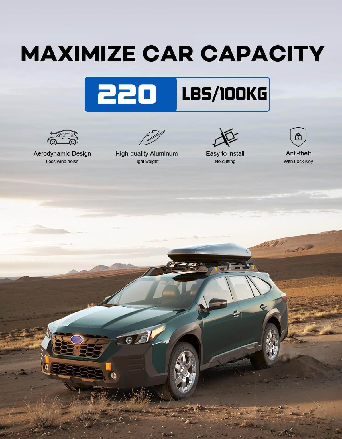KINGGER Lockable 220lbs Roof Rack Cross Bars Compatible with Subaru Outback Wilderness 2022-2025