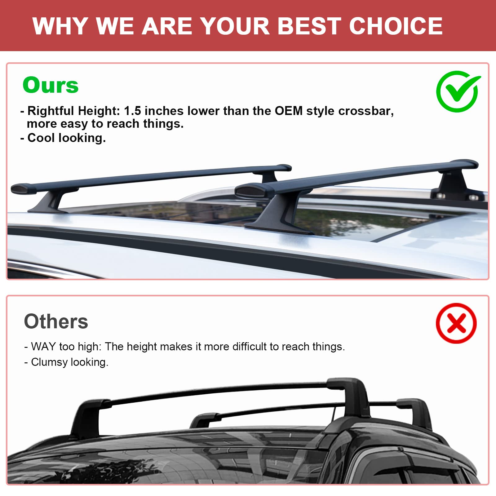 KINGGERI 220lbs Roof Racks Cross Bars Fit for Jeep Grand Cherokee L 2021-2025 & Grand Cherokee 2022-2025