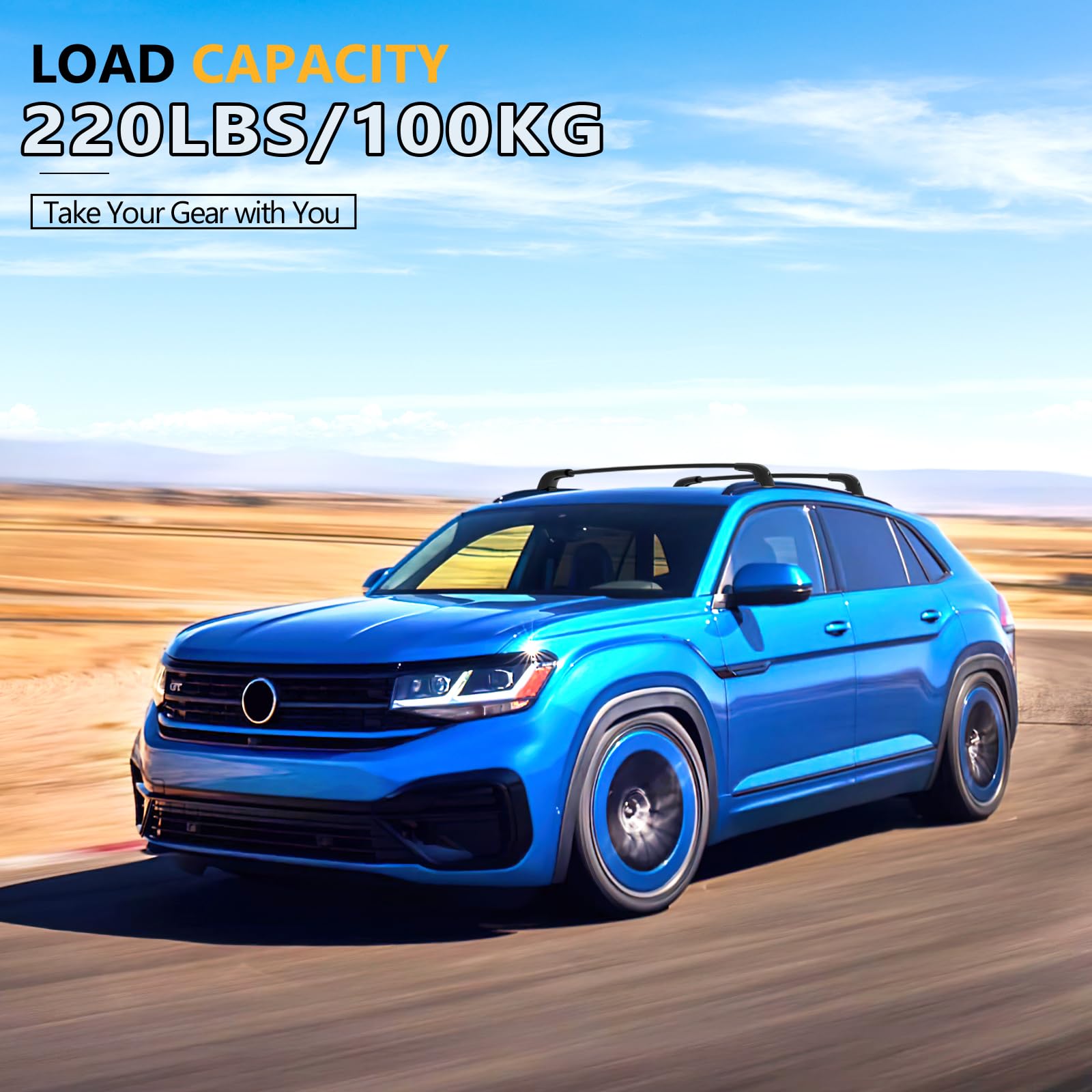 220lbs Lockable Roof Rack Cross Bars Compatible with Volkswagen VW Atlas Cross Sport 2020 2021 2022 2023 2024 2025