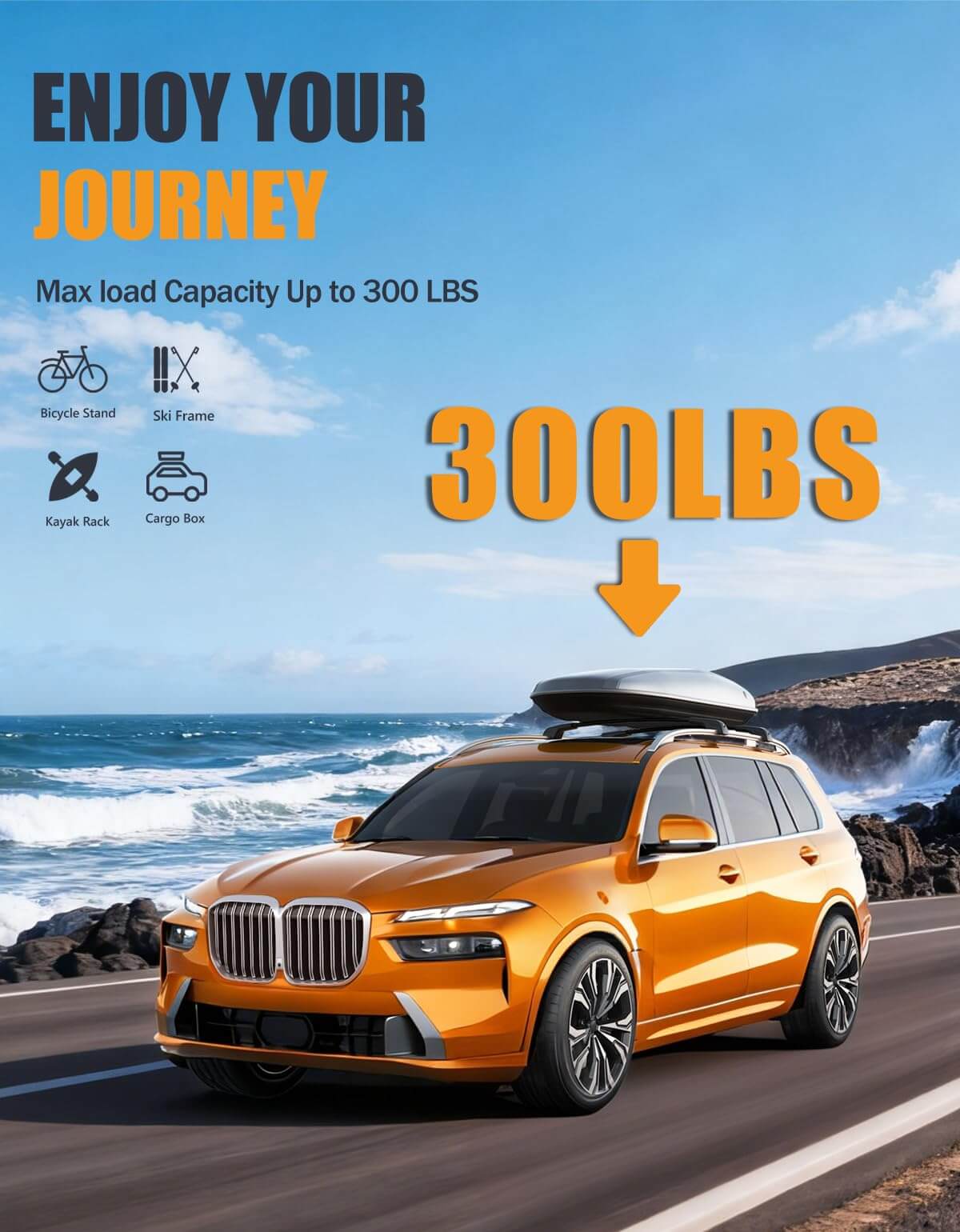 KINGGERI 300lbs Lockable Roof Rack Cross Bars Compatible with BMW X7 G07 2019-2026 with Raised Side Rails