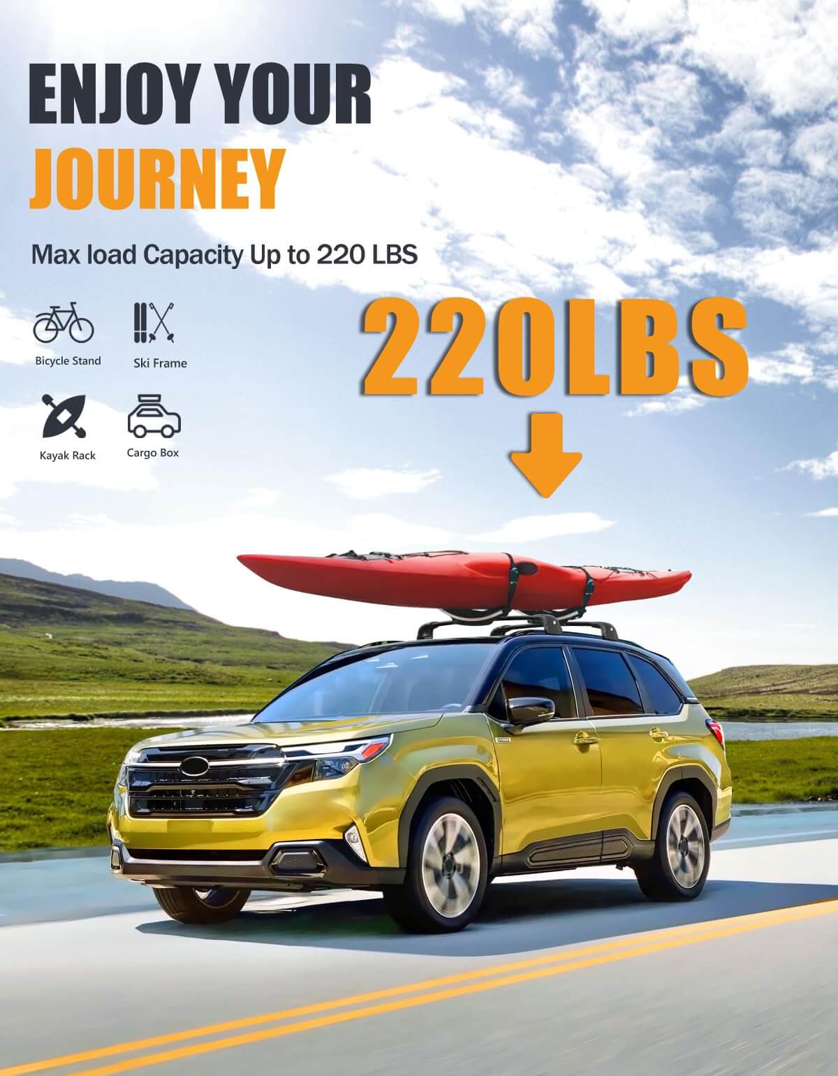 KINGGERI 220lbs Lockable Roof Rack Cross Bars Compatible with 2025 Subaru Forester Sport/Touring Hybrid (with Flush Side Rails)
