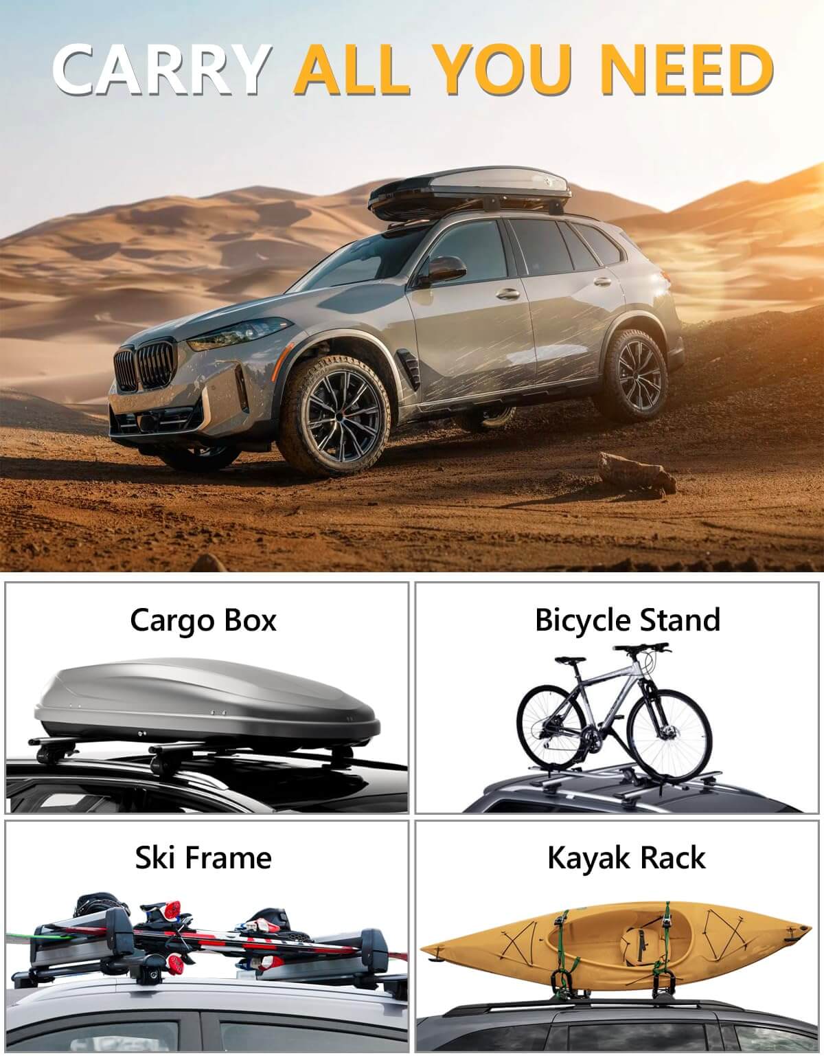 KINGGERI Lockable 220lbs Roof Rack Cross Bars Fit for BMW X5 G05 2019-2025, Heavy Duty Aluminum Roof Rails Crossbars