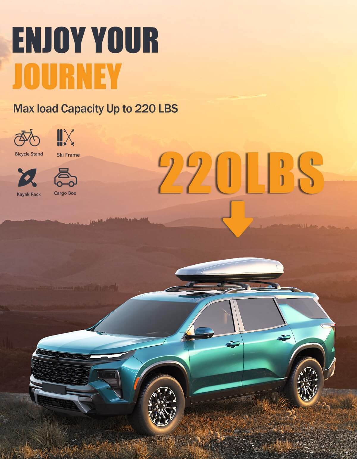 KINGGER 220lbs Lockable Roof Rack Cross Bars Compatible with Chevy Chevrolet Traverse 2022-2025 with Raised Side Rails