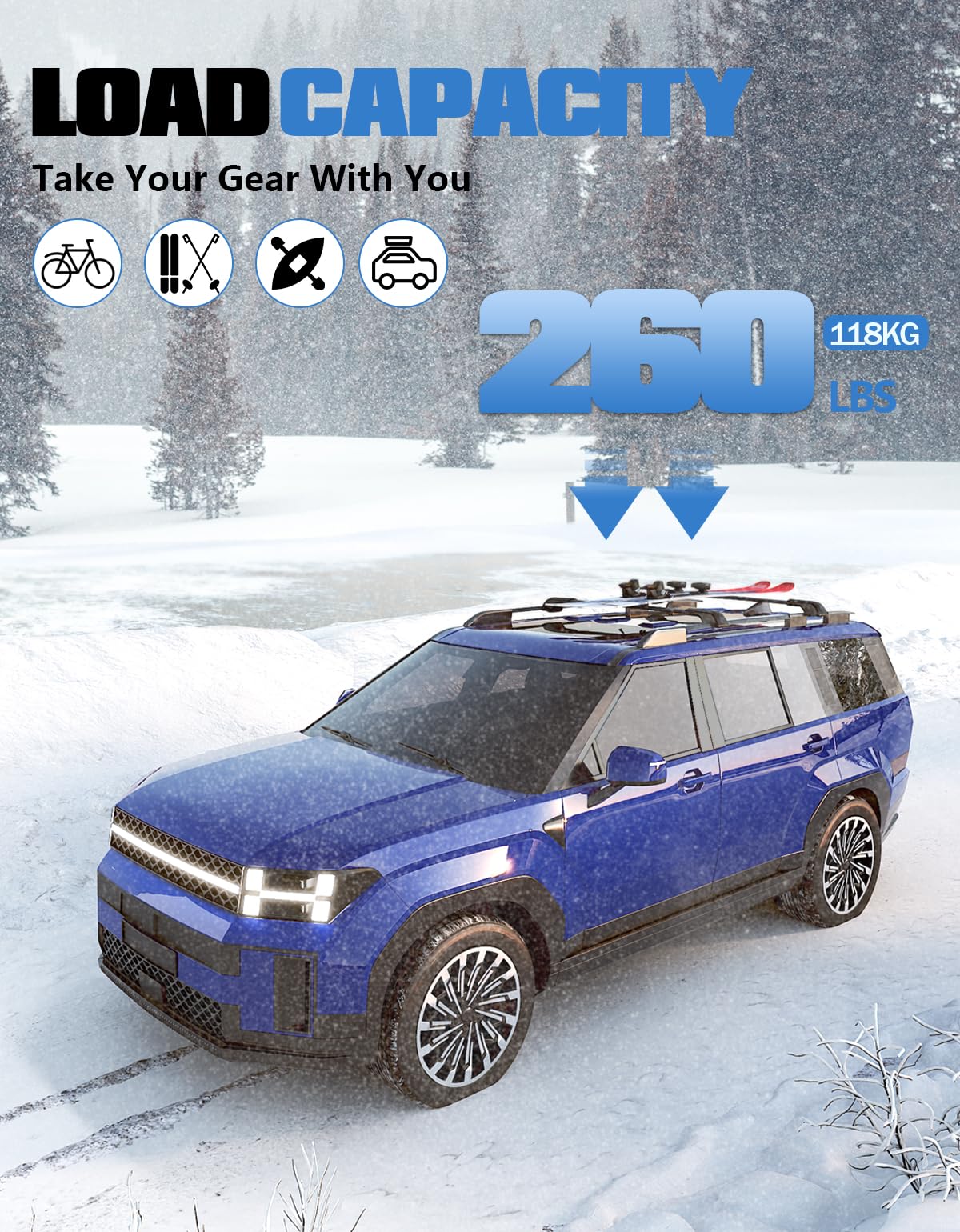 Heavy Duty 260lb Lockable Roof Rack Cross Bars Compatible with Hyundai Santa Fe 2024 2025