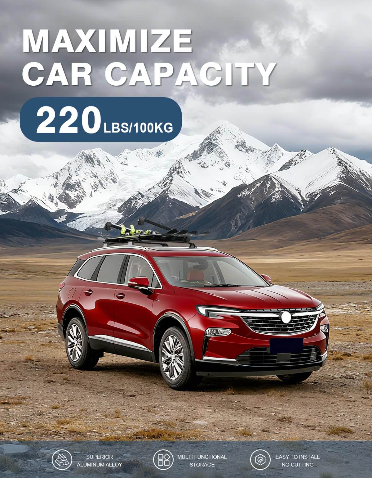 Roof Rack Cross Bars 220lbs Compatible with Buick Enclave 2018-2024 (with Flush Side Rails)