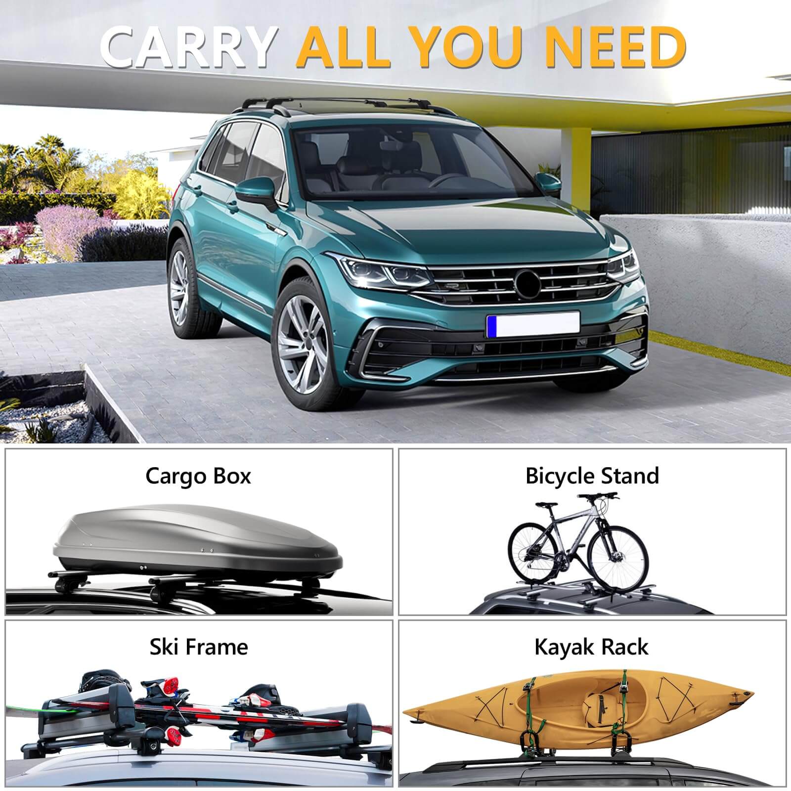 KINGGERI 220lbs Lockbale Roof Rack Cross Bars Compatible with Volkswagen VW Tiguan 2018-2025 (Not for Limited) & Taos 2022-2025