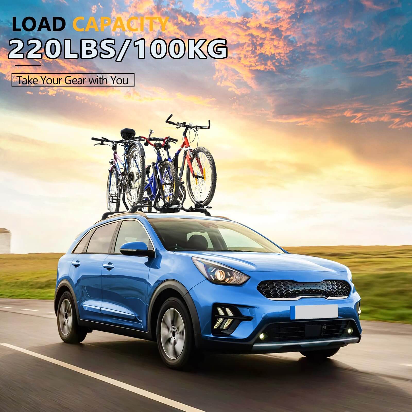 KINGGERI 220lbs Lockable Roof Rack Cross Bars Compatible with KIA NIRO 2017-2022, Heavy Duty Aluminum Roof Rails Crossbars Cargo Bars