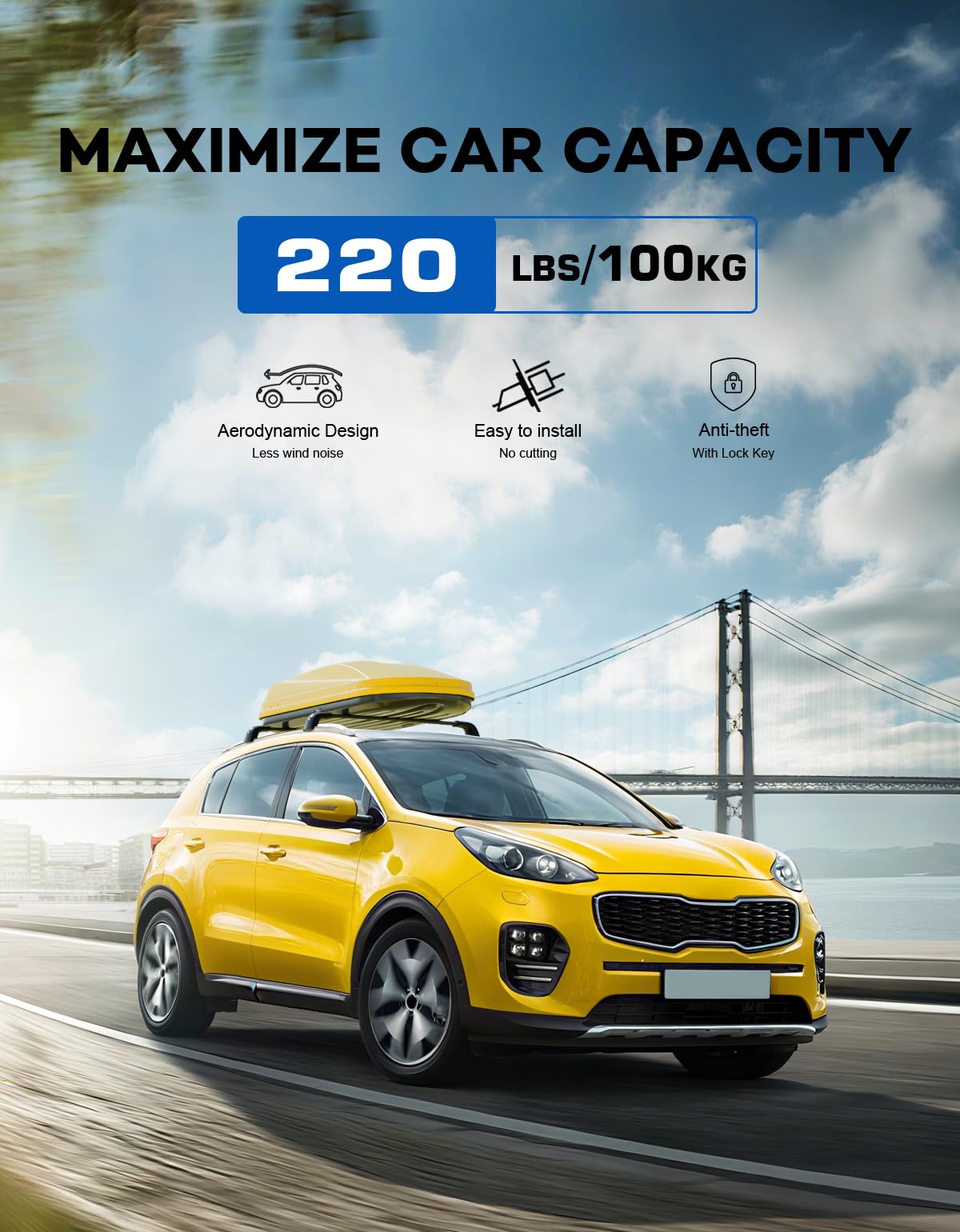Lockable Roof Rack Cross Bars 220lbs Compatible with Kia sportage 2010-2015