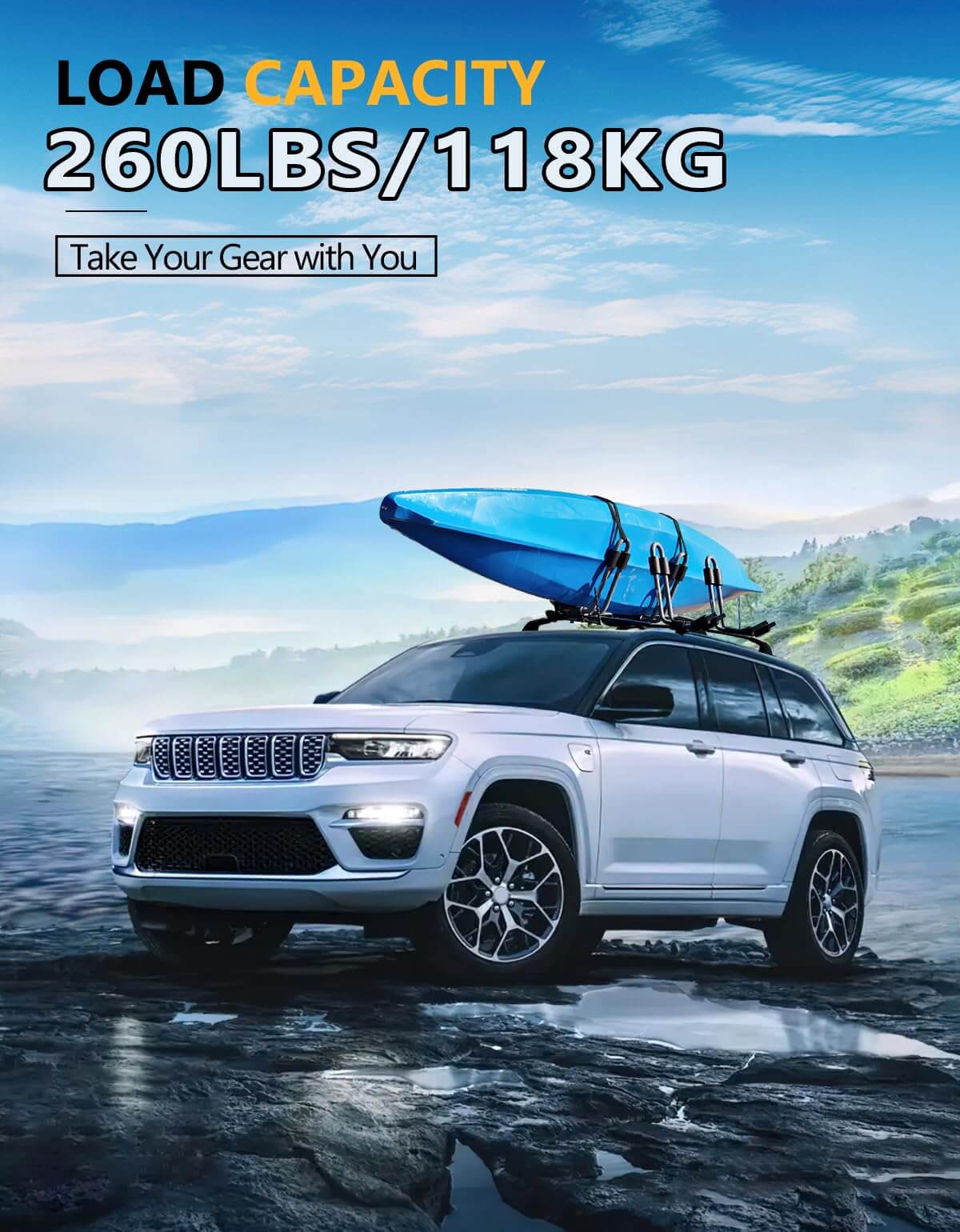 Lockable 260lbs Roof Rack Cross Bars Compatible with Grand Cherokee L 2021-2025 and 2022-2025 Grand Cherokee WL