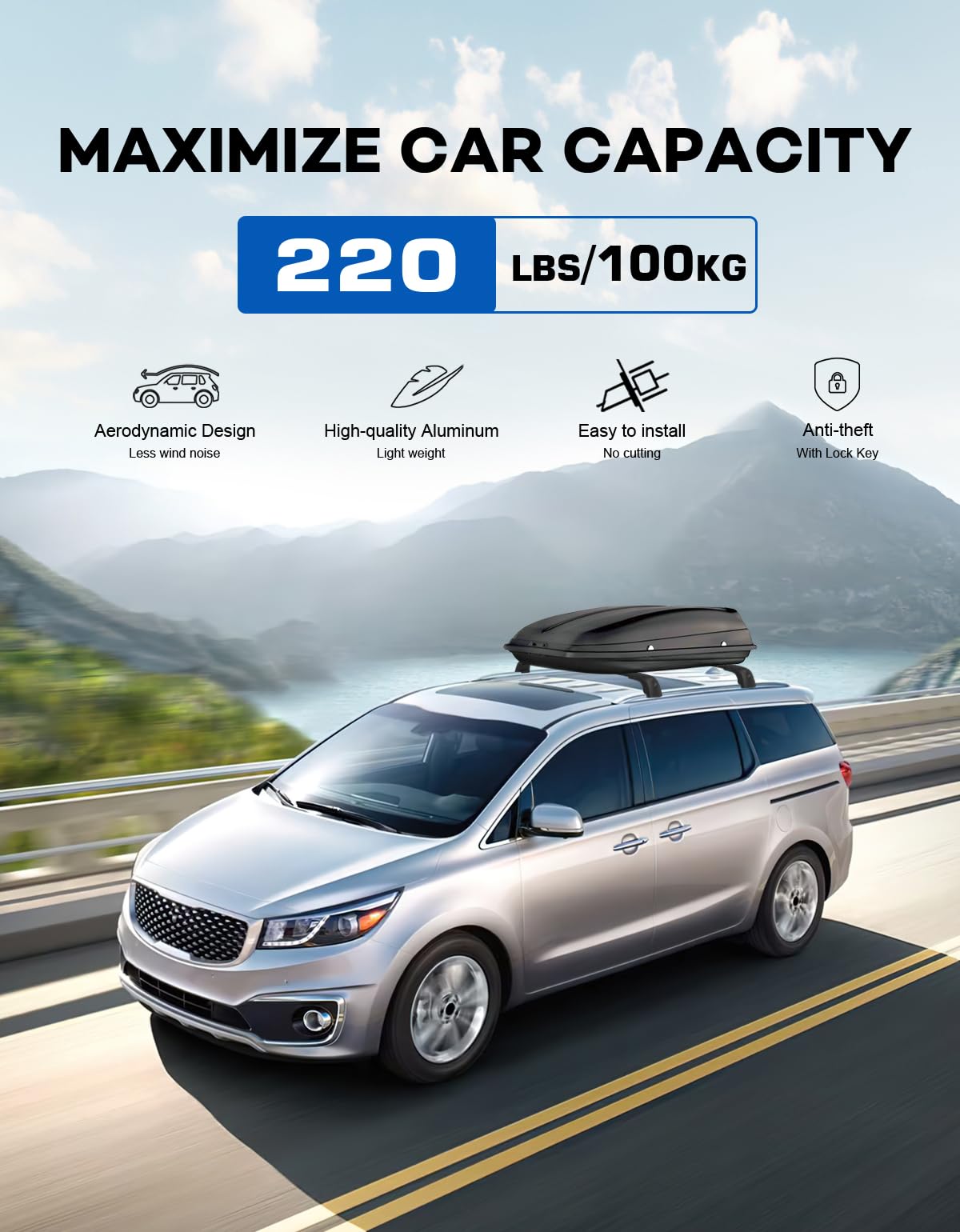 Roof Rack Cross Bars 220lbs Compatible with Kia Sedona 2015-2021