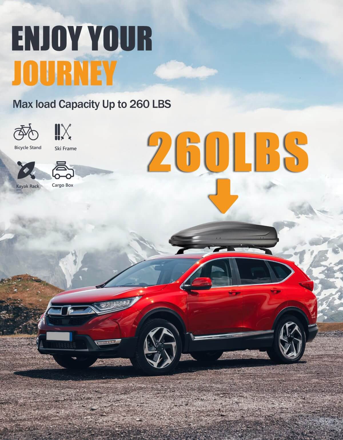 260lbs Lockable Roof Rack Cross Bars (Compatible with Honda CRV CR-V 2017-2022 with Flush Side Rails)