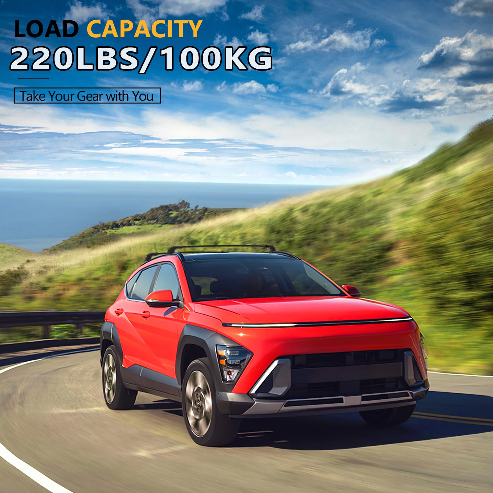 220lbs Roof Rack Cross Bars Compatible with 2024 2025 Hyundai Kona & Hyundai Kona Electric