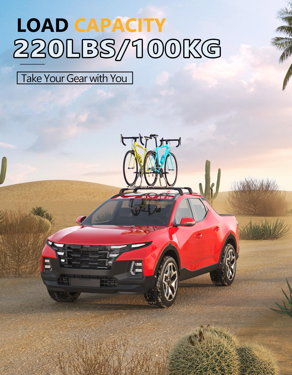 220lbs Lockable Roof Rack Cross Bars Compatible with Hyundai Santa Cruz 2021-2025 SE SEL Premium Night Limited