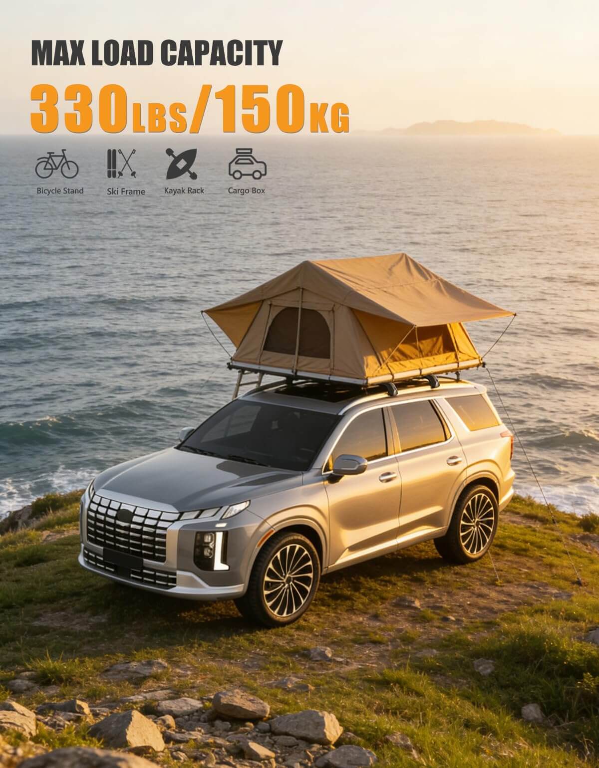 KINGGERI 330lb Lockable Roof Rack Cross Bars Compatible with Hyundai Palisade 2019-2025 SE SEL XRT Limited Calligraphy
