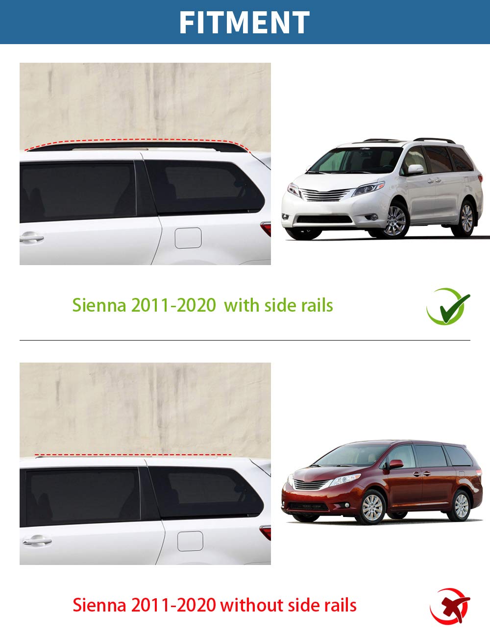 KINGGERI Roof Rack Cross Bars 220lb Compatible with 2011-2020 Toyota Sienna, Heavy Duty Aluminum clampers and Bars Cargobar