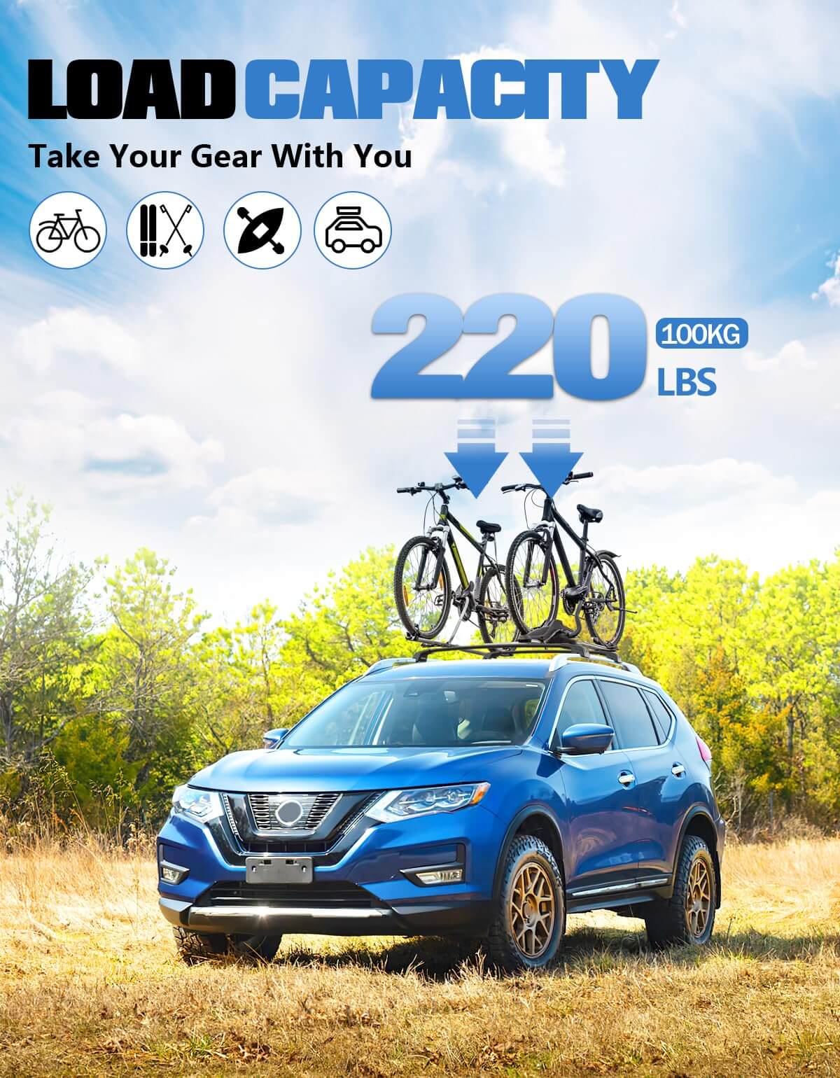 KINGGER Lockable Roof Rack Cross Bars 220lb Compatible with Nissan Rogue 2014-2020 (with Raised Side Rails)