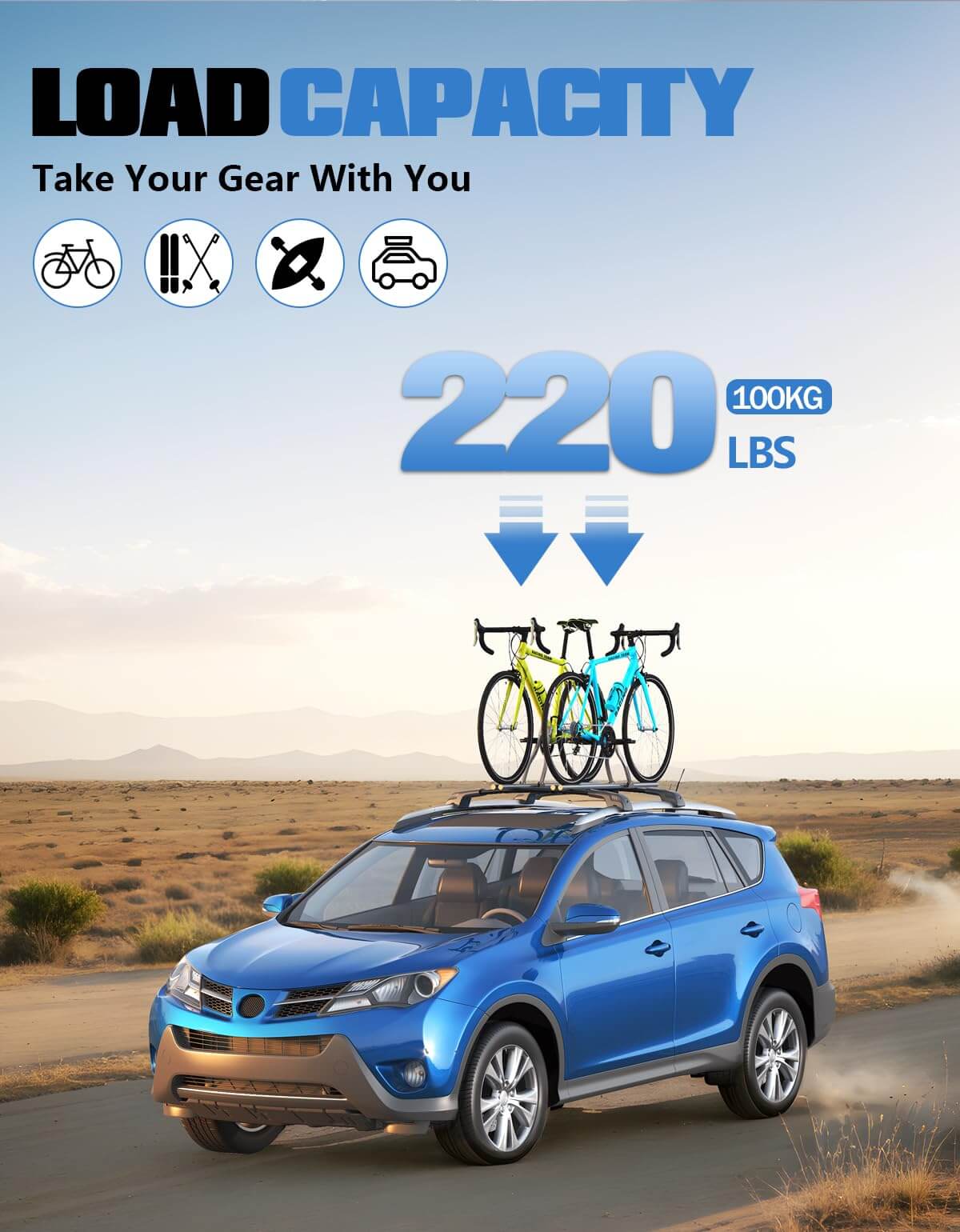 KINGGERI Lockable Roof Rack Cross Bars 220lb Compatible with Toyota Rav4 2013-2018, Heavy Duty Aluminum Roof Rails Crossbars