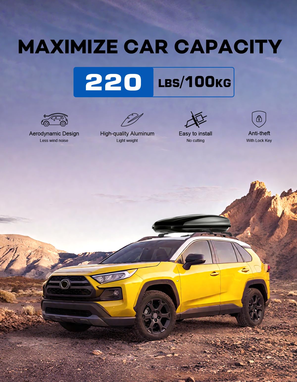 KINGGERI Lockable Roof Rack Cross Bars 220lbs Compatible with 2019-2025 RAV4 Adventure/TRD Off-Road