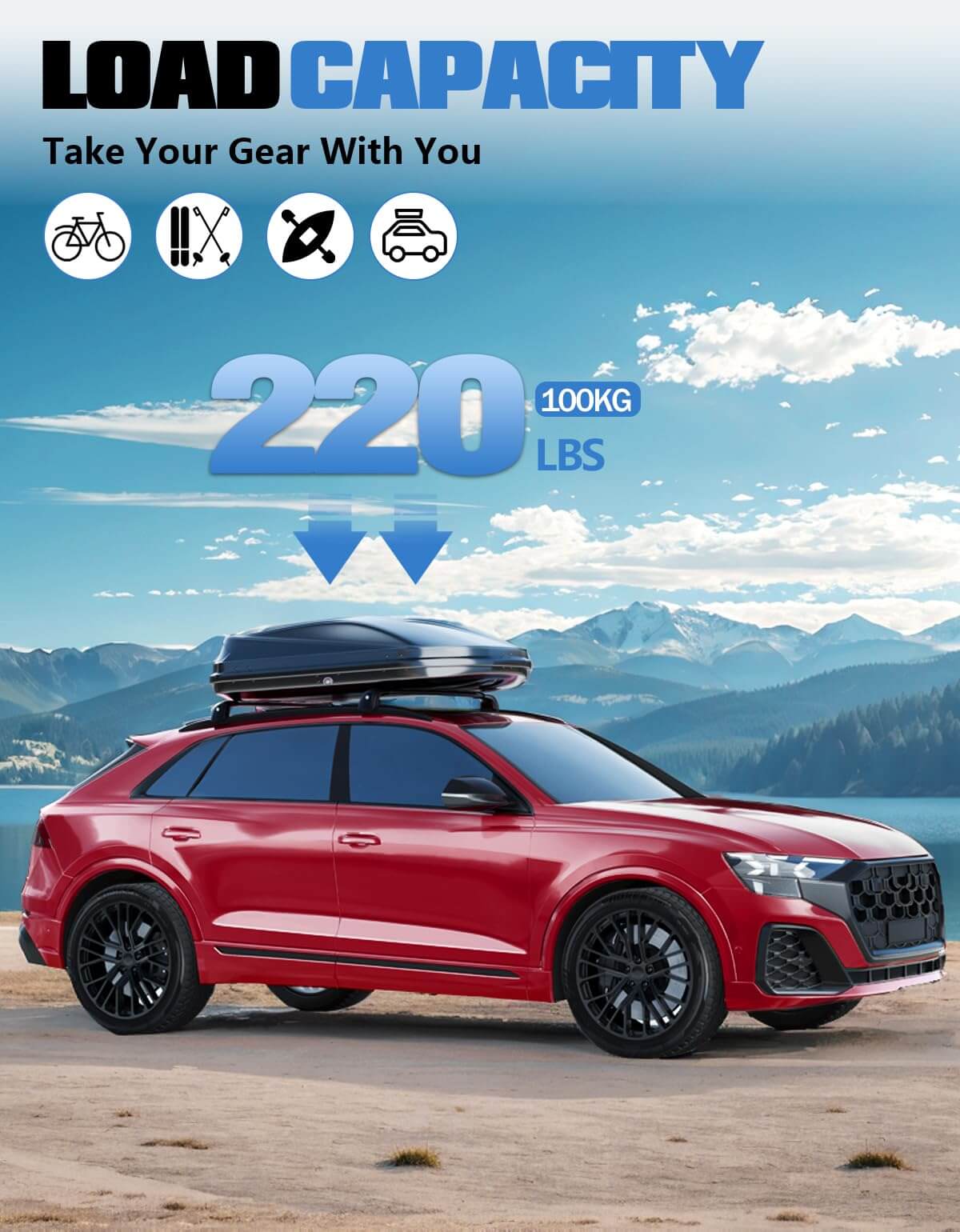 KINGGERI Lockable Roof Rack Cross Bars 220lb Compatible with Audi Q8 2019-2025 with Side Rails