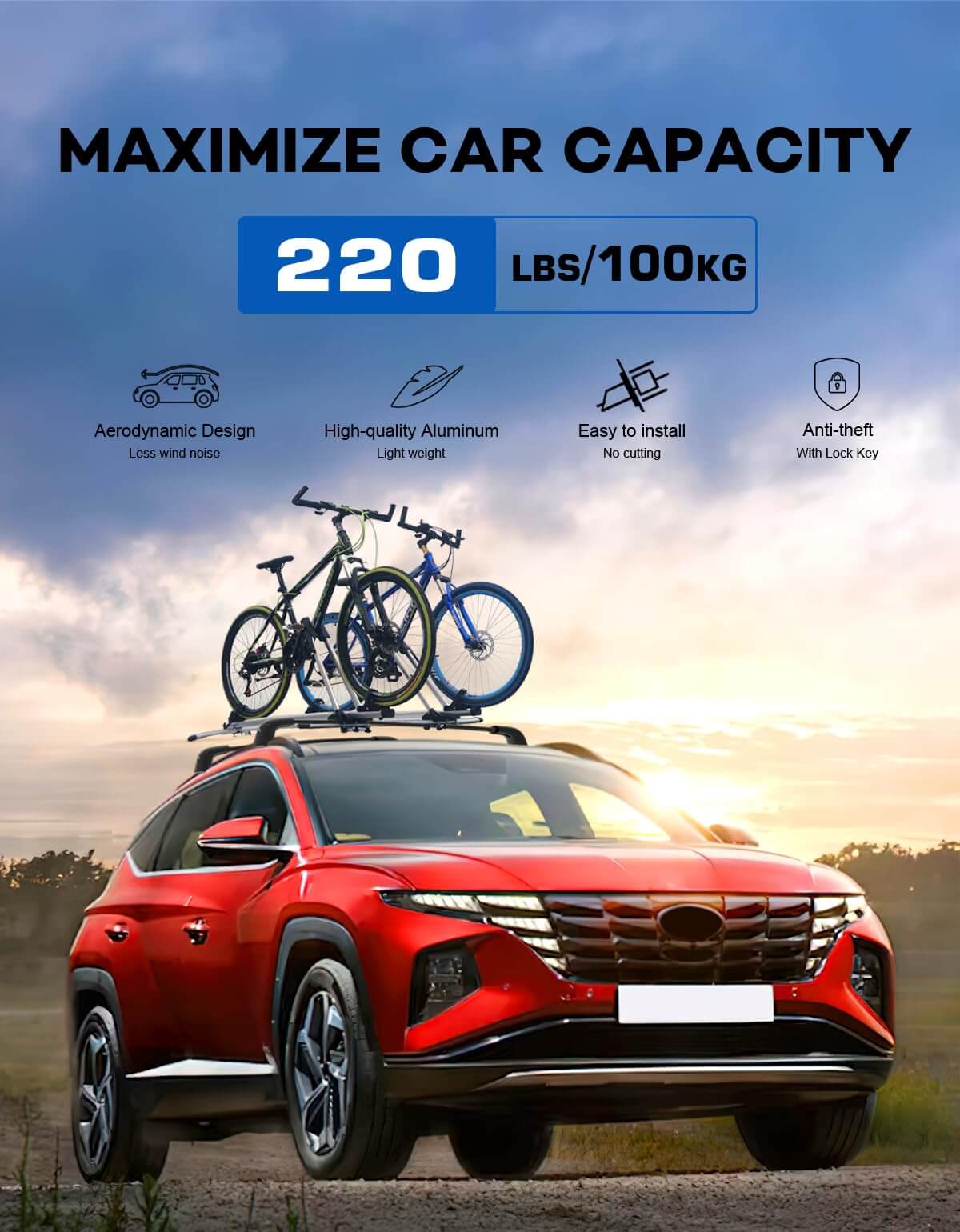 KINGGERI 220lbs Lockable Roof Rack Cross Bars Compatible with Hyundai Tucson 2016-2025 SE/SEL/N Line/Limited