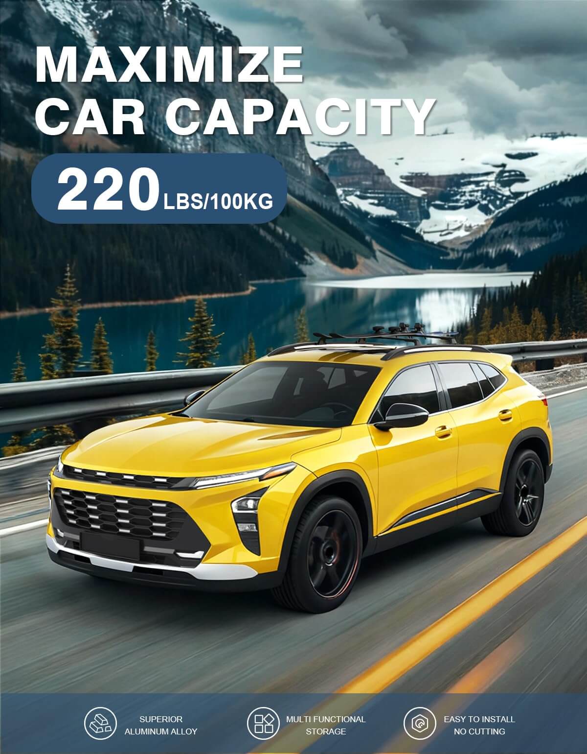 Roof Rack Cross Bars 220lbs Compatible with Chevy Chevrolet Trax 2RS ACTIV LT 2023-2026