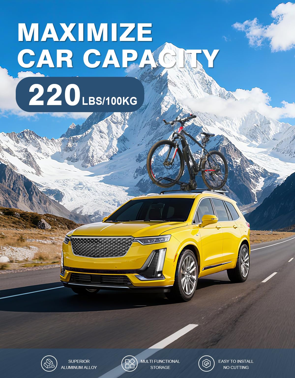 Roof Rack Cross Bars 220lbs Compatible with Cadillac XT6 2020-2025, Heavy Duty All-Metal Aluminum Crossbar