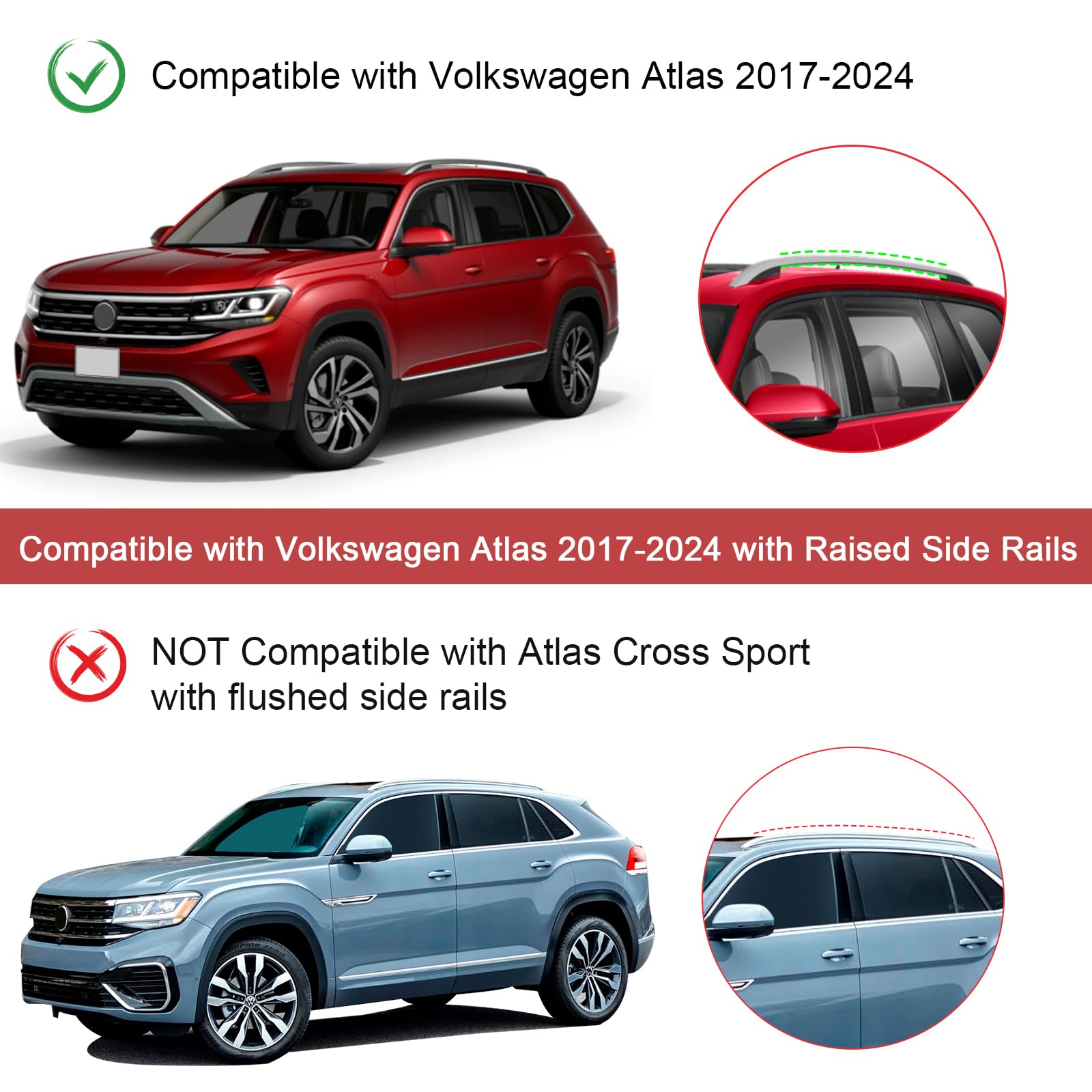 KINGGERI Roof Rack Cross Bars Fit for Volkswagen Atlas 2017-2025, Aluminum Roof Rails Crossbars