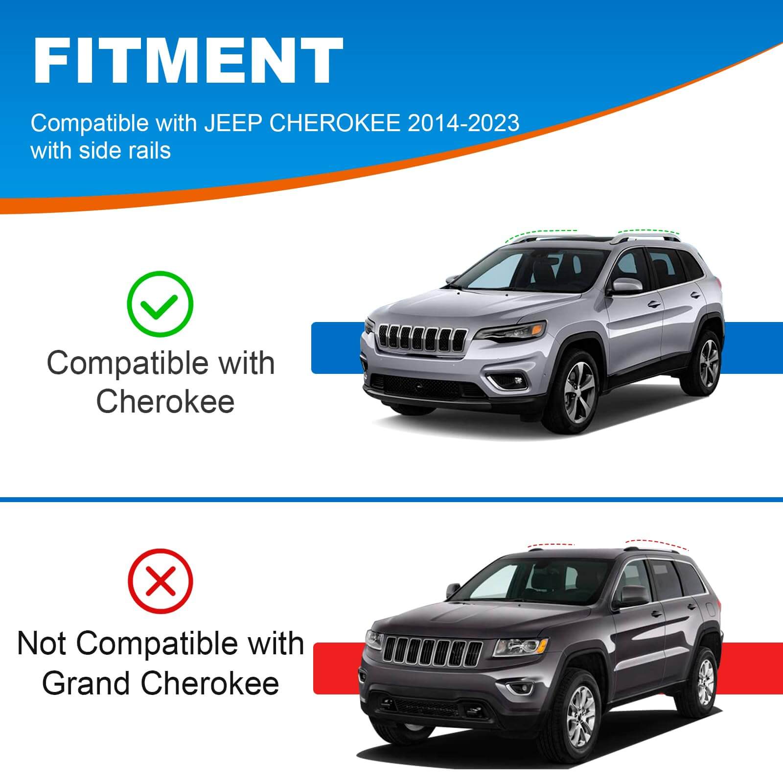 KINGGERI Roof Rack Cross Bars 220lb Compatible with Jeep Cherokee 2014-2023,Aluminum Crossbars Rails Cargo Rooftop