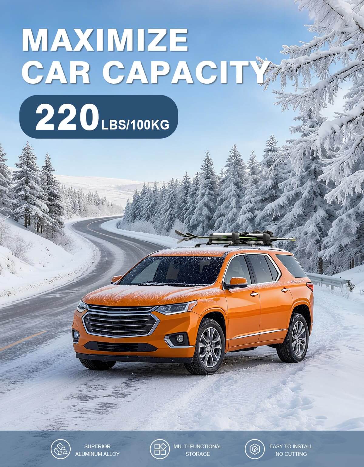 Roof Rack Cross Bars 220lbs Compatible with Chevy Chevrolet Traverse 2018 2019 2020 2021, All-Metal Aluminum Heavy Duty Crossbar