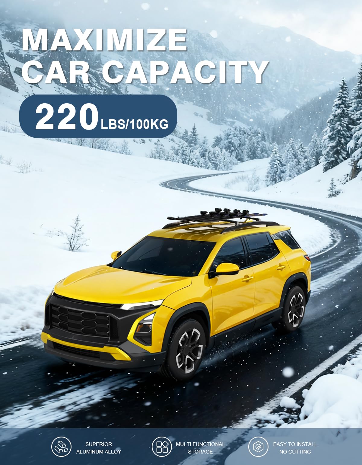 Roof Rack Cross Bars 220lbs Compatible with 2025 2026 Chevy Chevrolet Equinox with Raised Side Rails (Not for EV), Heavy Duty All-Metal